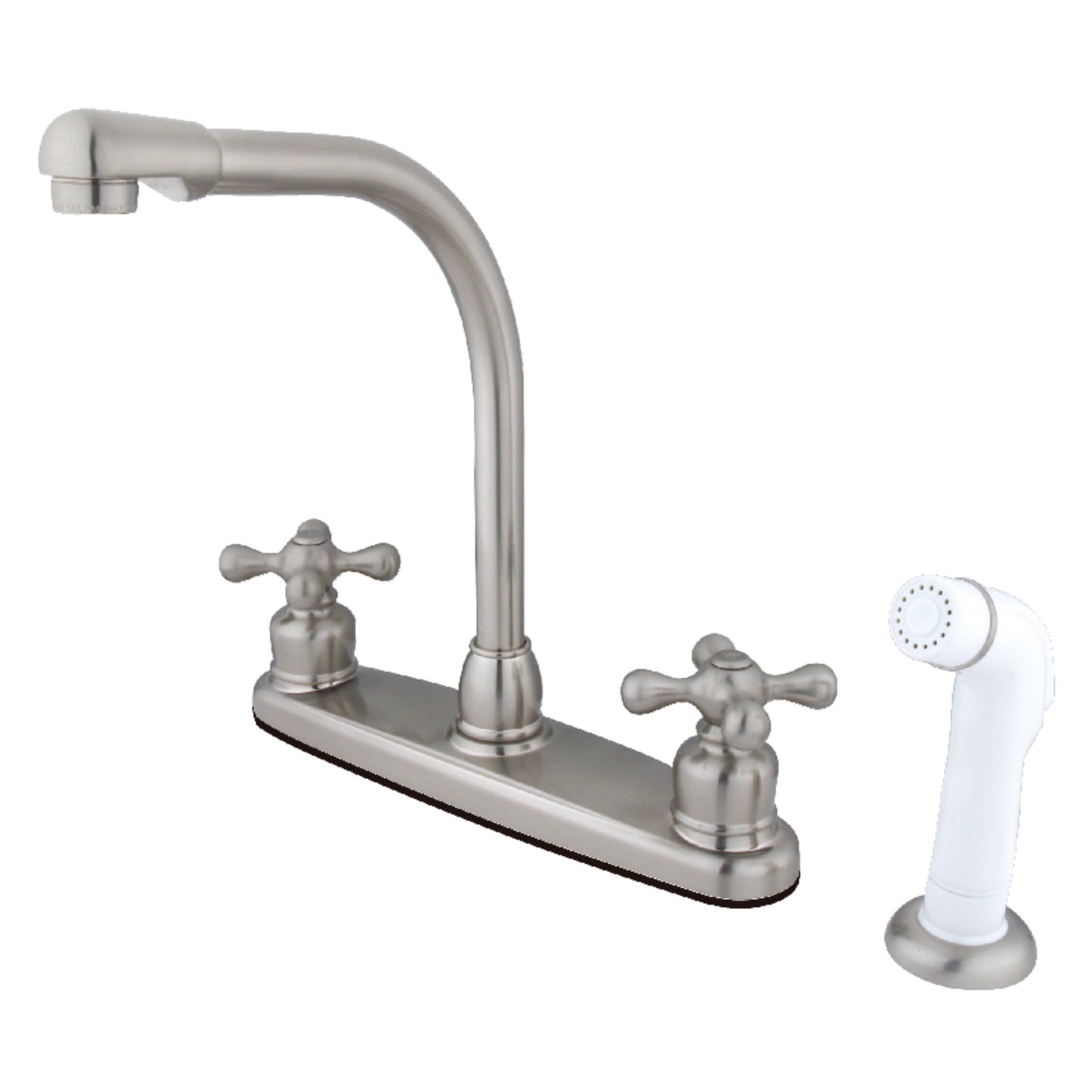 Kingston KB718AX Victorian Two-Handle 4-Hole 8" Centerset Kitchen Faucet with Side Sprayer in Brushed Nickel