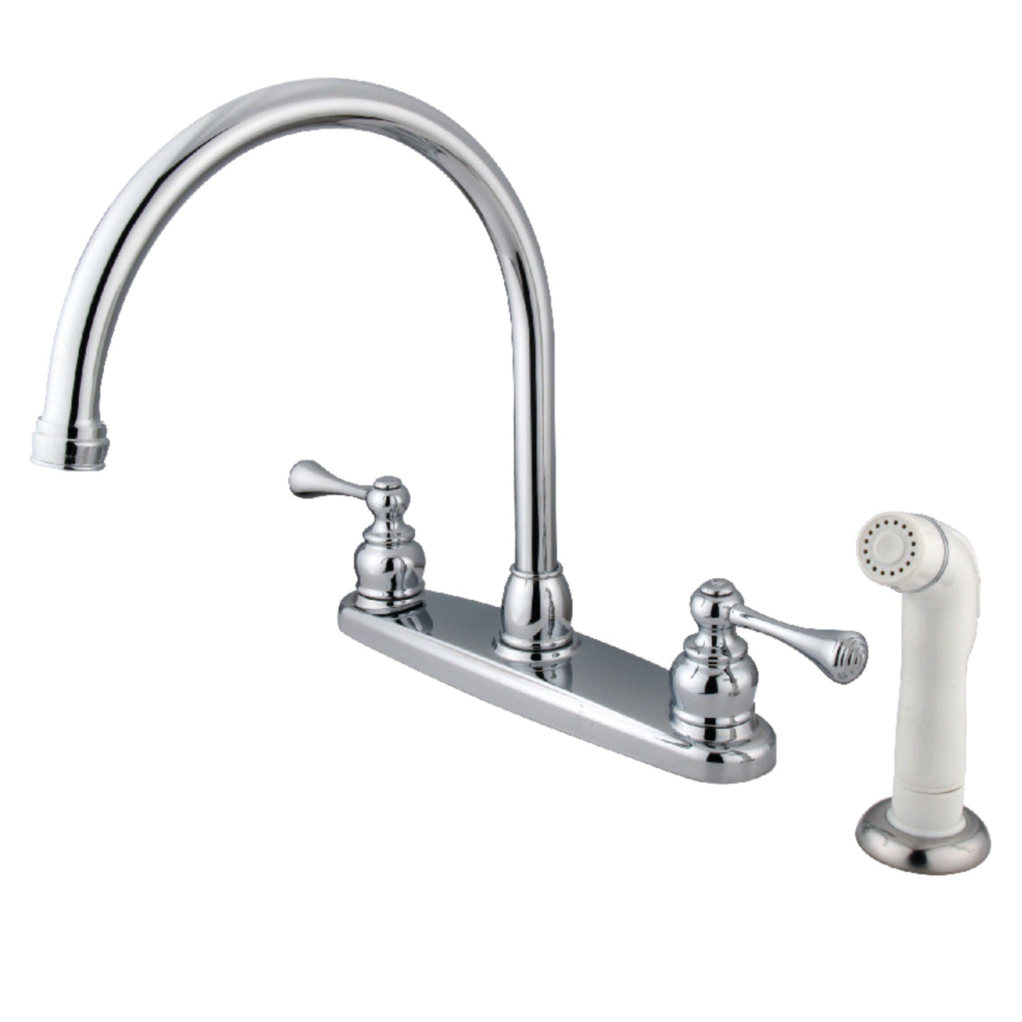 Kingston KB721BL Vintage Two-Handle 4-Hole 8" Centerset Kitchen Faucet with Side Sprayer in Polished Chrome