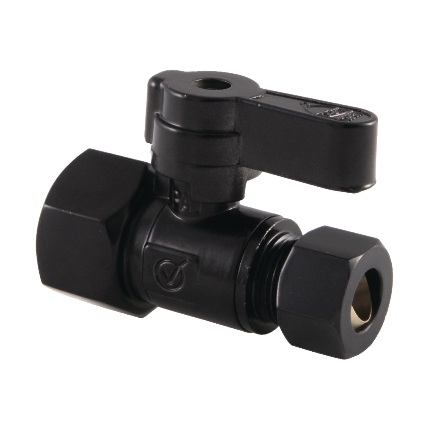 Kingston Brass KF4315MB 1/2-Inch FIP x 3/8-Inch O.D. Comp Quarter-Turn Straight Shut-Off Valve in Matte Black