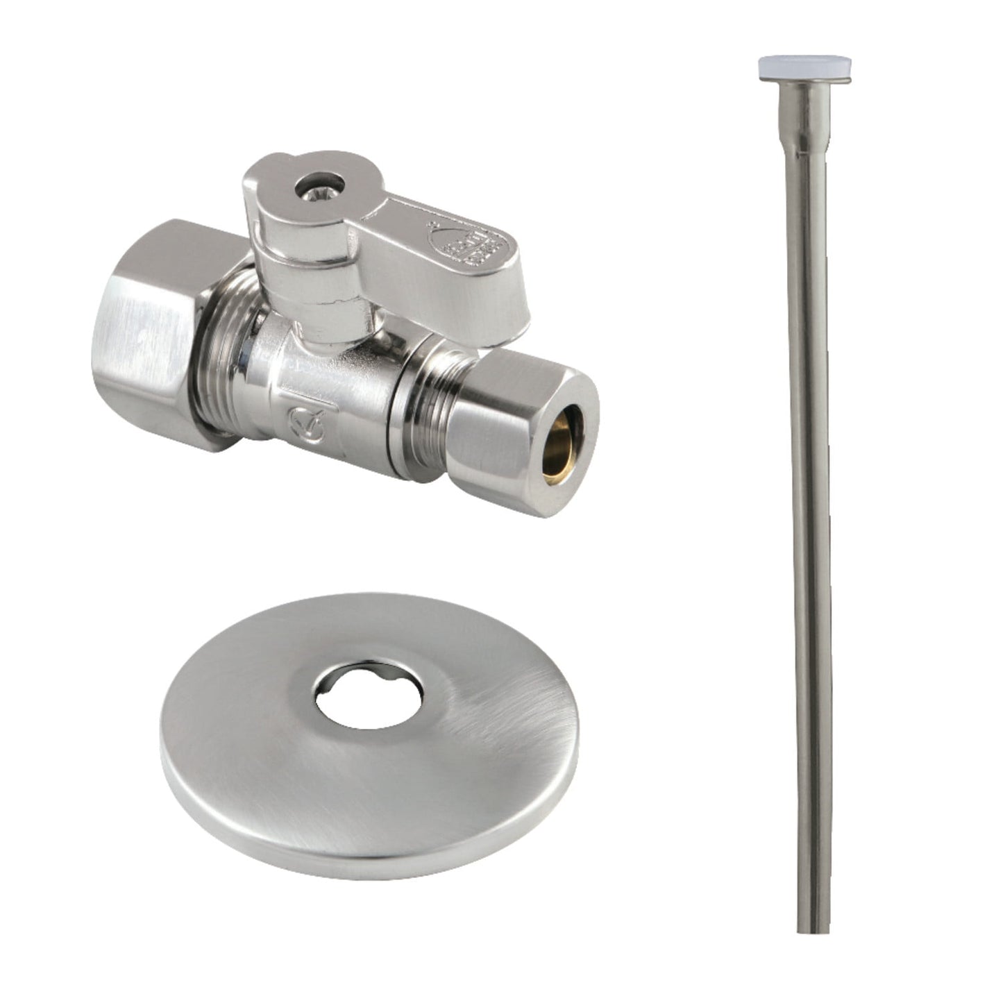 Kingston Brass KF53358TKF20 Toilet Supply Kit, 5/8" OD x 3/8" OD Comp Straight Valve, Brushed Nickel
