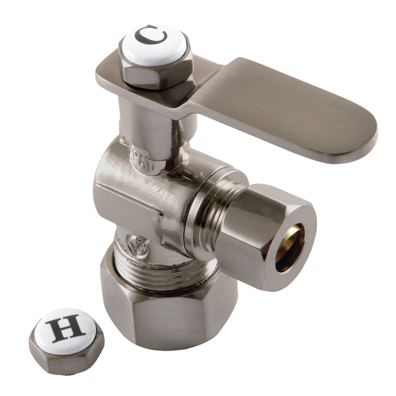 Kingston Brass KL5330BN 5/8" OD Comp x 3/8" OD Comp Angle Stop Valve, Brushed Nickel