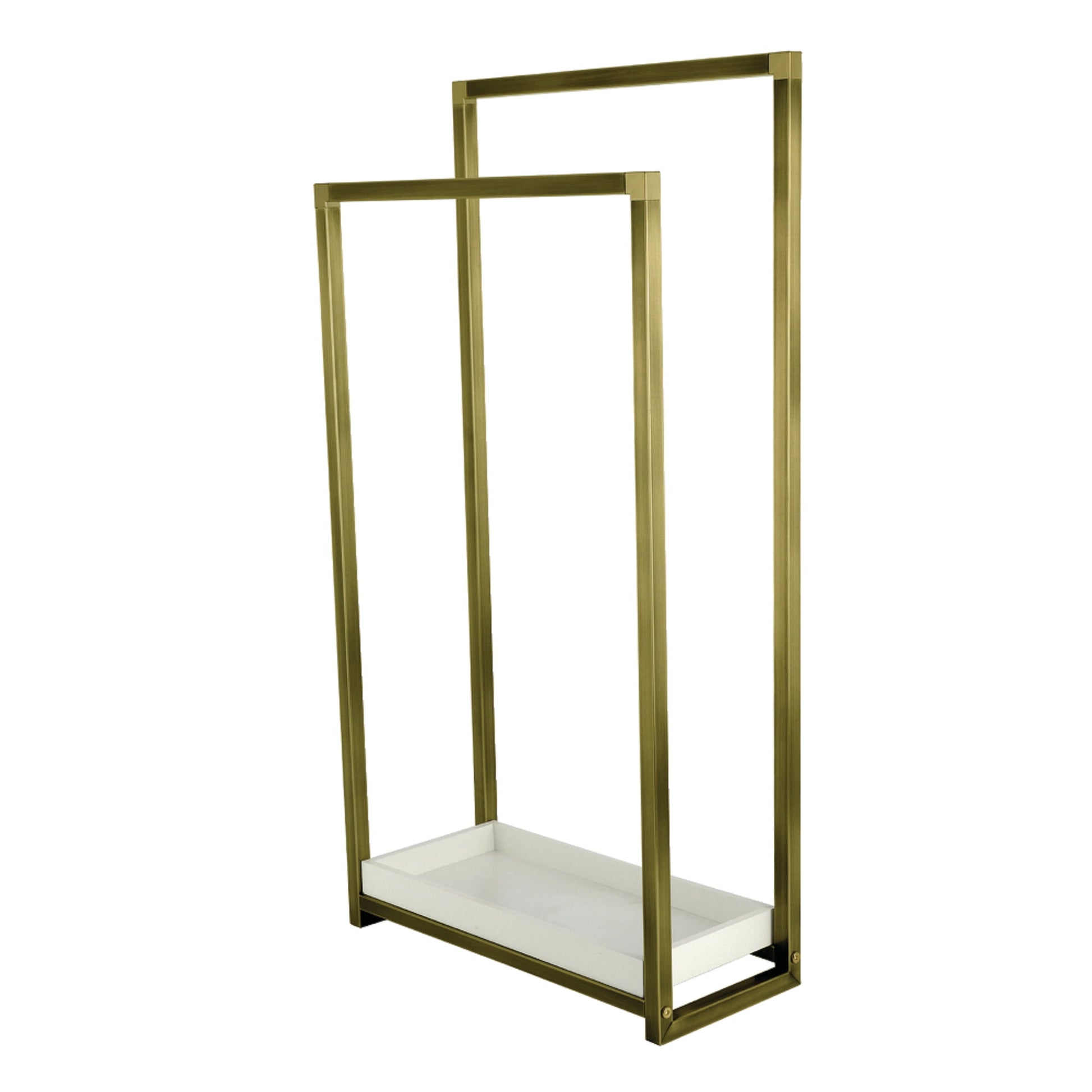 Kingston Brass SCC8263 Edenscape 33-5/8 Inch Freestanding Pedestal 2-Tier Towel Rack with Wooden Shelf in Antique Brass