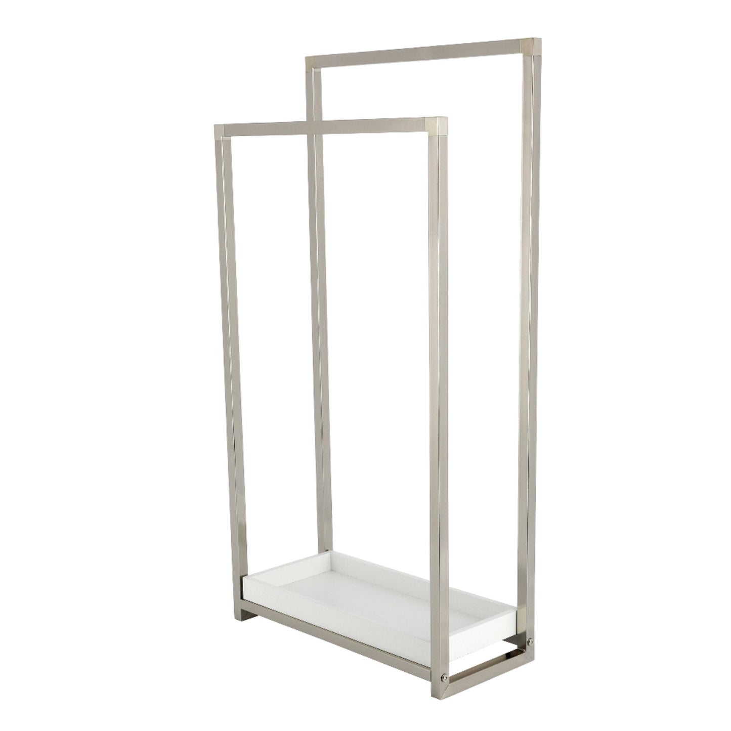 Kingston Brass SCC8266 Edenscape 33-5/8 Inch Freestanding Pedestal 2-Tier Towel Rack with Wooden Shelf in Polished Nickel