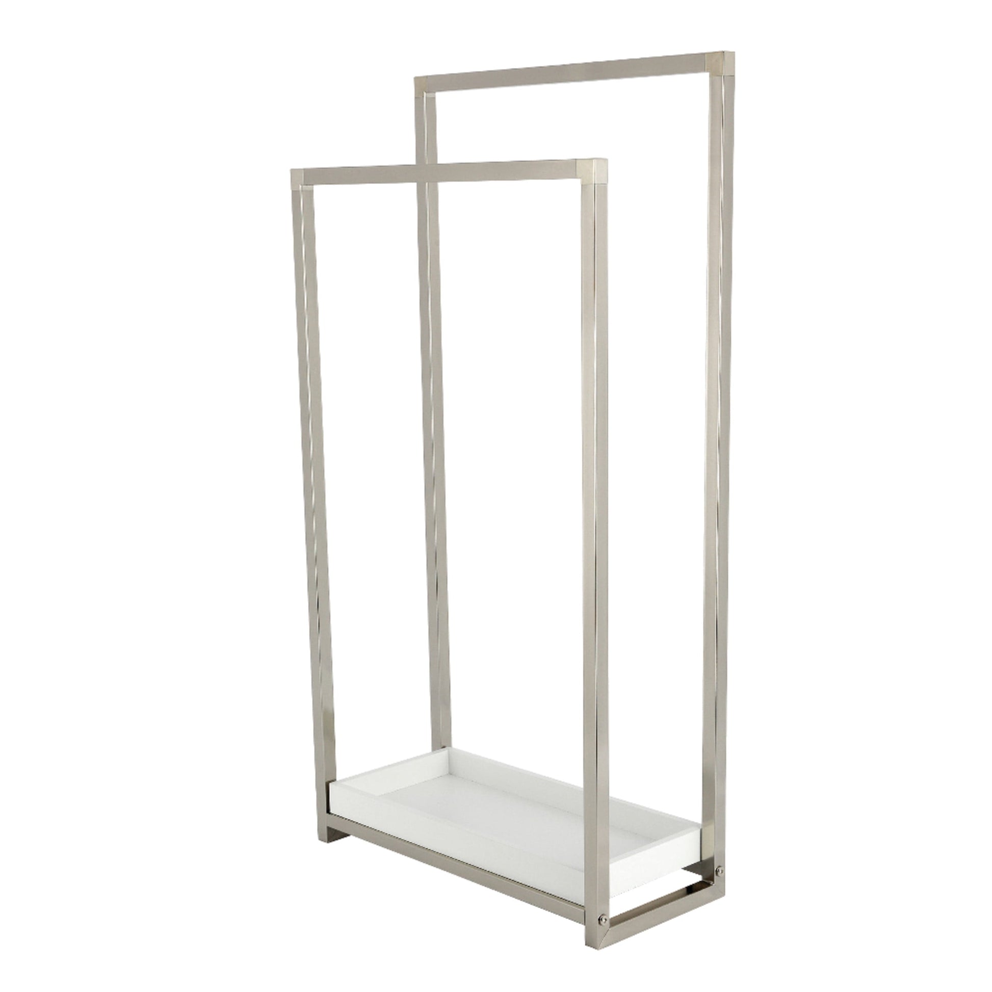 Kingston Brass SCC8266 Edenscape 33-5/8 Inch Freestanding Pedestal 2-Tier Towel Rack with Wooden Shelf in Polished Nickel