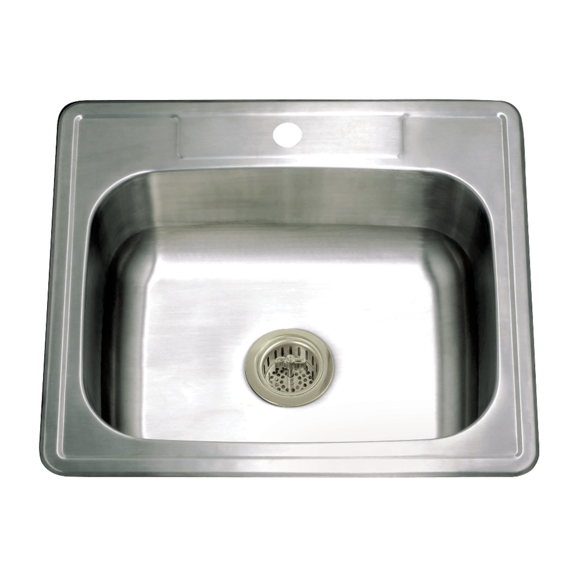 Kingston Brass Studio KGKTS2522918 25" Stainless Steel Self-Rimming Single Bowl Bar Sink with 1-Hole Drain and Strainer, Stainless Steel/Brushed Nickel