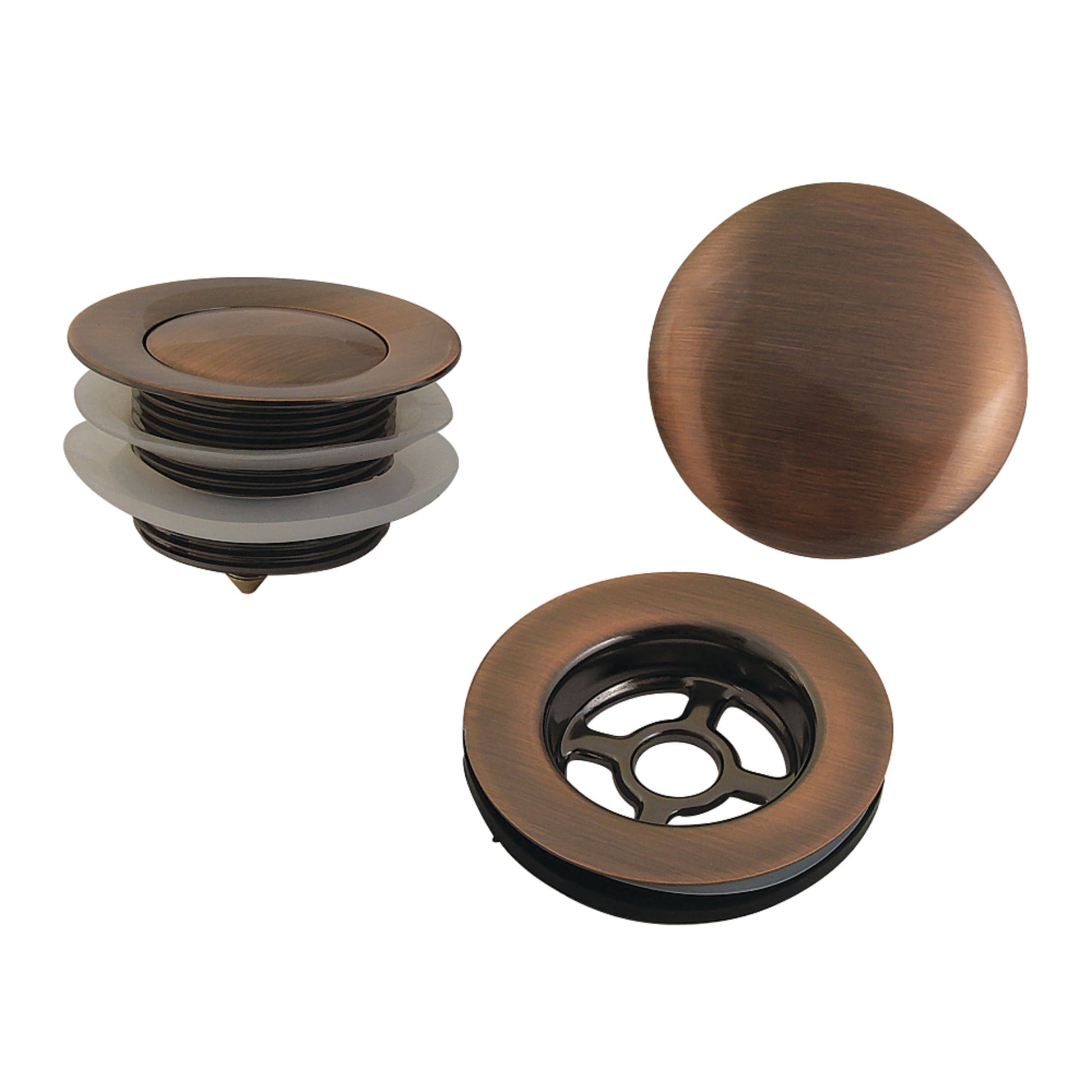 Kingston Brass VTDETRIMAC Trimscape Toe Touch Tub Drain Trim Kit with Overflow Plate, Antique Copper