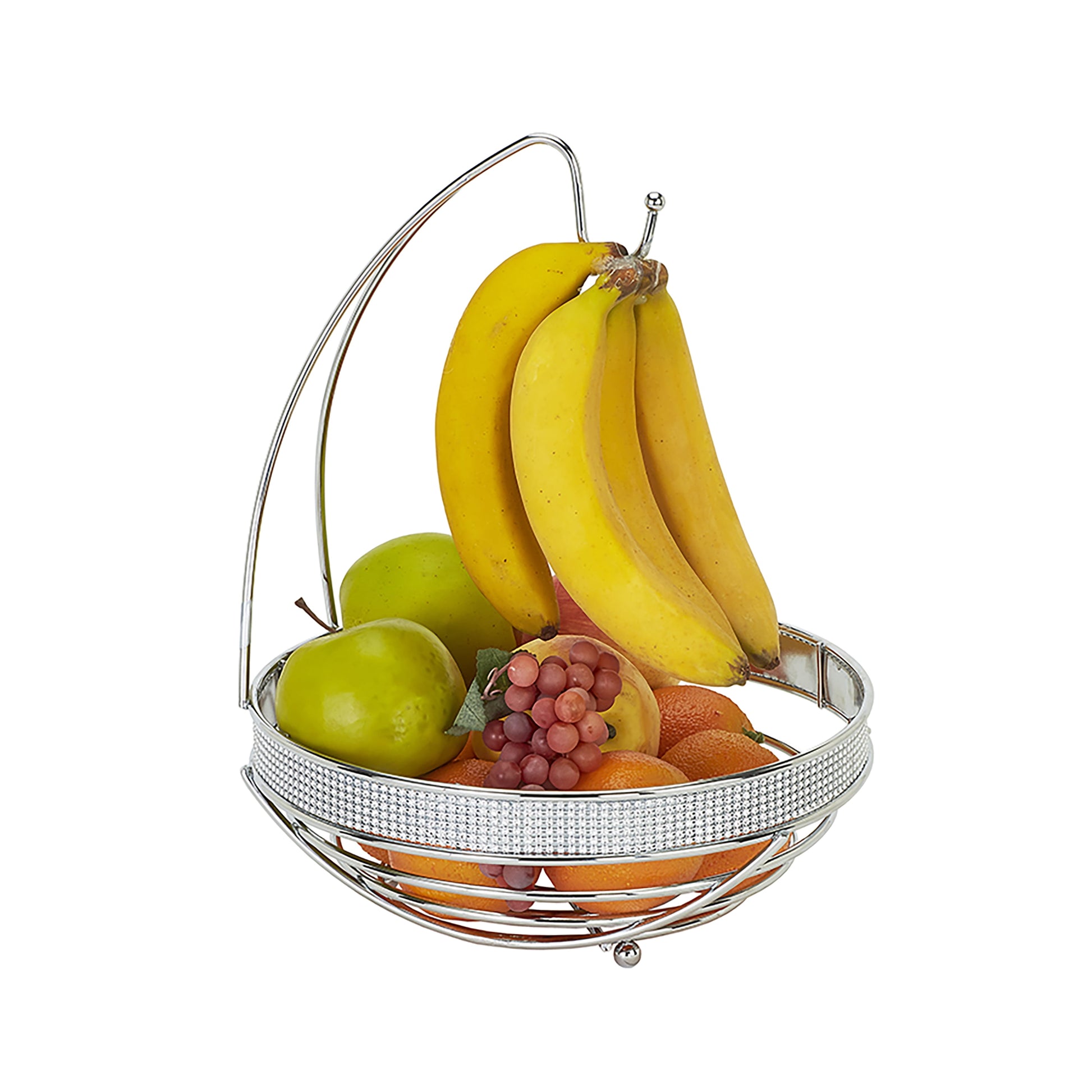 Kitchen Details Round Fruit Basket with Banana Tree, Silver, 11" L x 14.37" H
