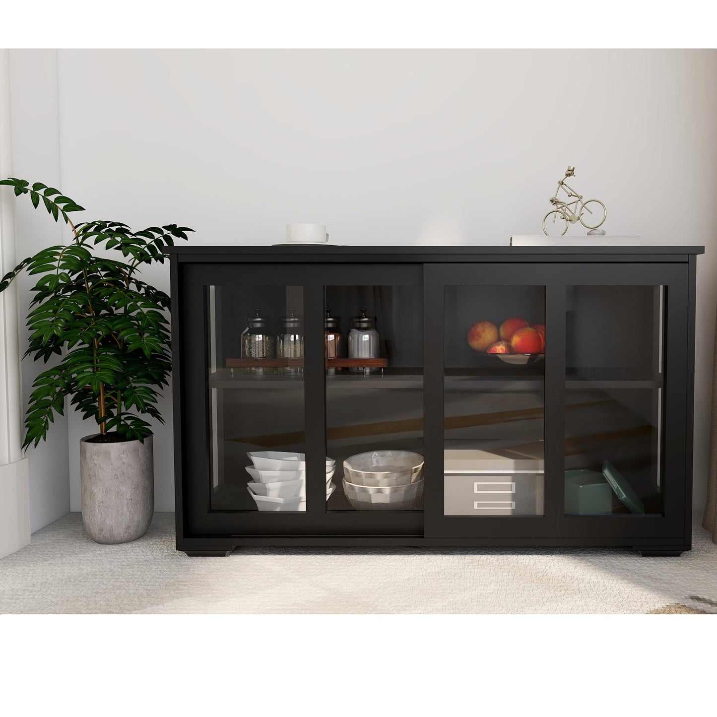 Kitchen Storage Cabinet,Sideboard Buffet Cupboard with Glass Door,Pantry Organizer, Freestanding Kitchen Cabinet,White