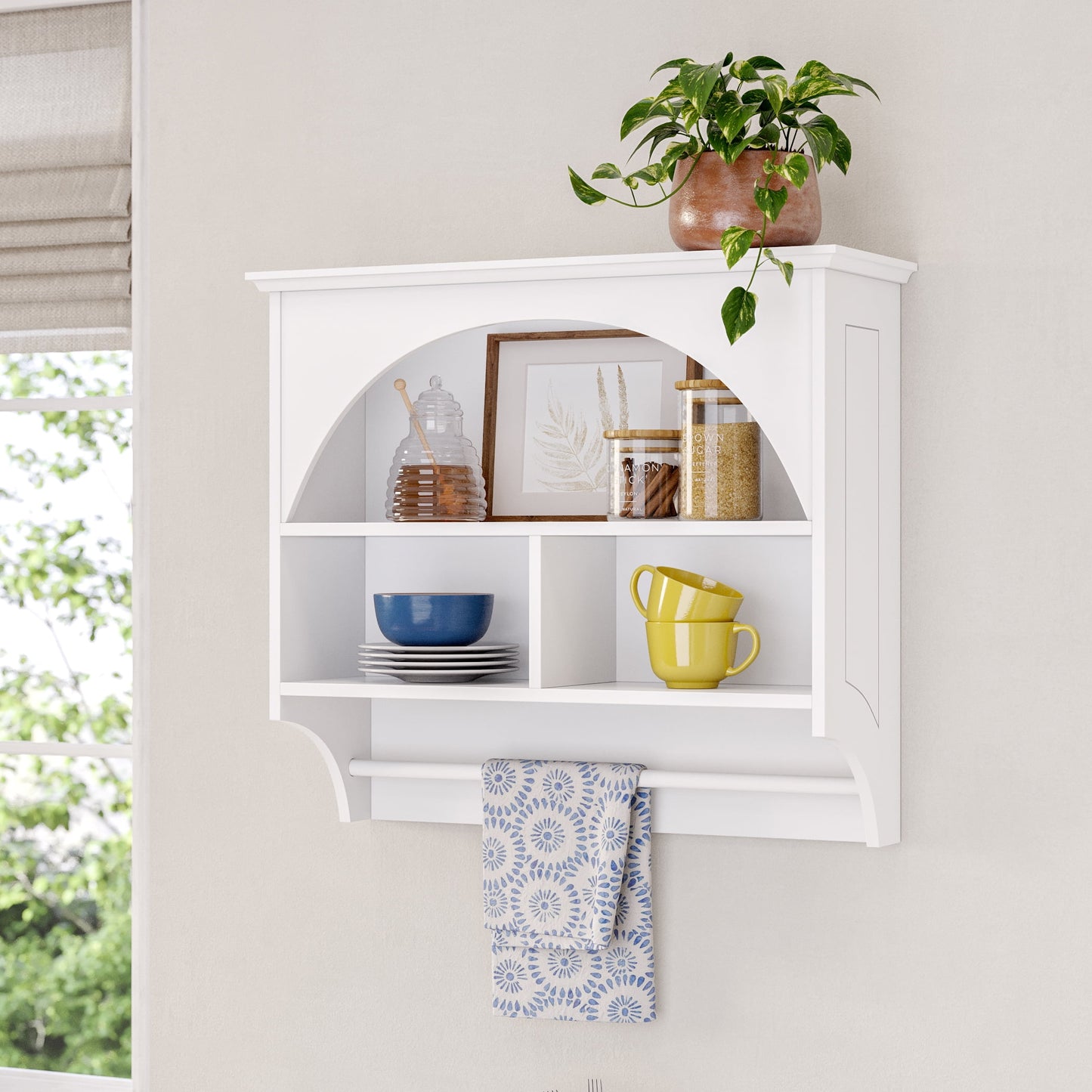 RiverRidge Wall Mounted Kitchen Cabinet Storage Pantry with Towel Bar - White
