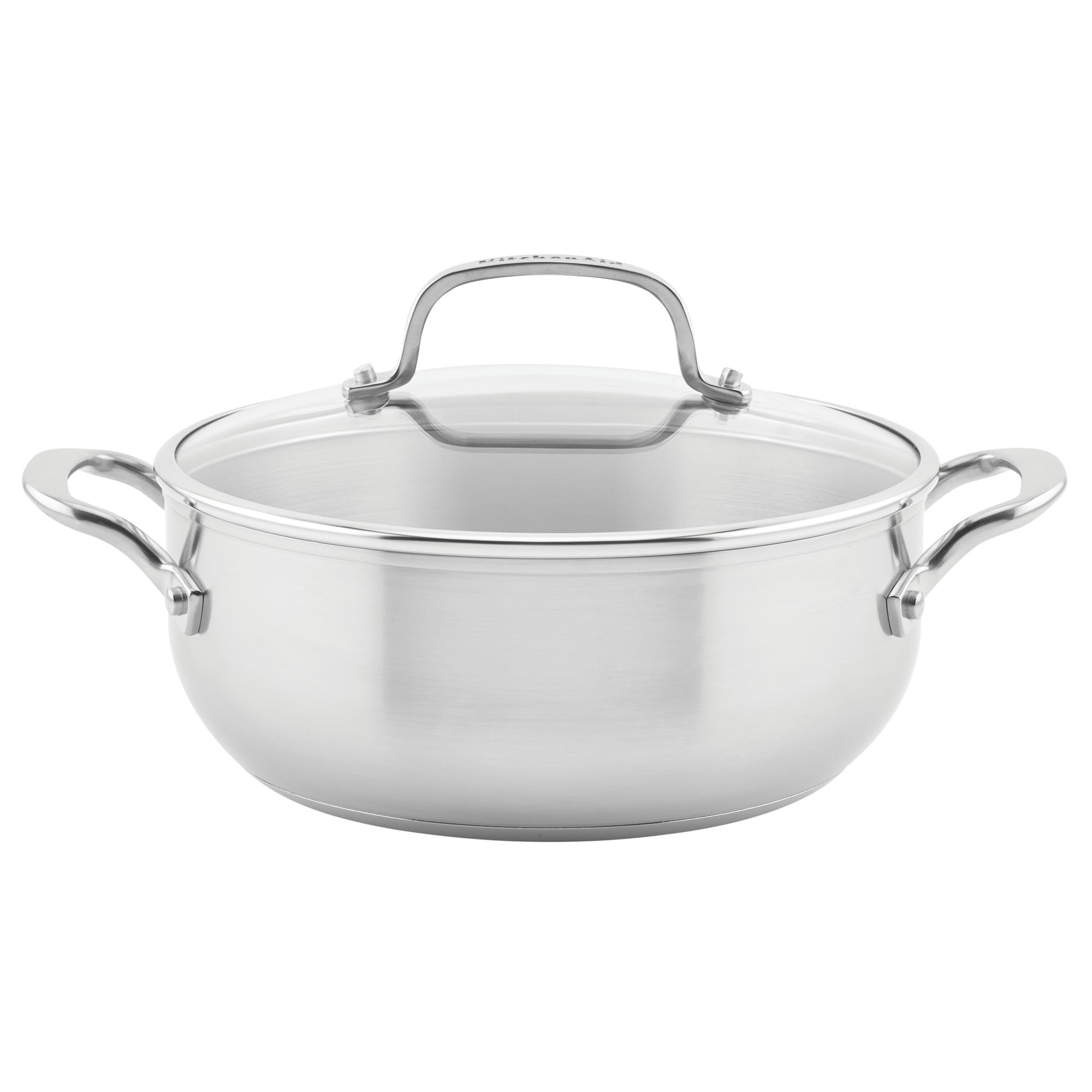 KitchenAid 3-Ply Base 4 Quart Stainless Steel Induction Casserole with Lid, Metal Utensil and Dishwasher Safe and Oven Safe to 500Ã‚Â°F, Brushed Stainless Steel