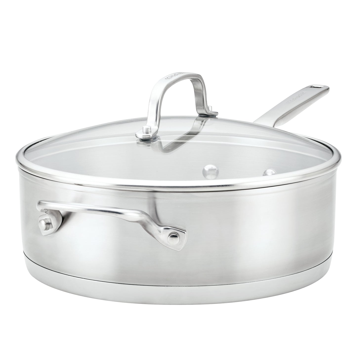 KitchenAid 3-Ply Base 4.5 Quart Stainless Steel Induction SautÃ© Pan with Helper Handle and Lid, Metal Utensil and Dishwasher Safe and Oven Safe to 500Â°F, Brushed Stainless Steel