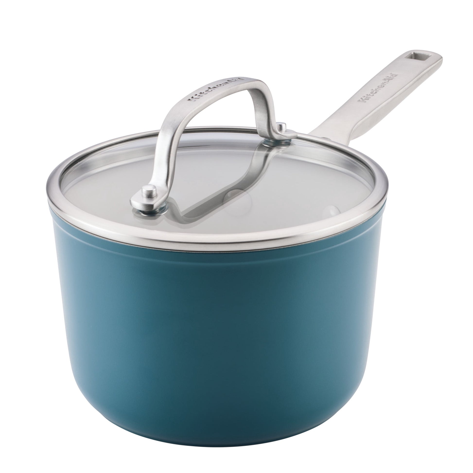 KitchenAid Hard-Anodized 2 Quart Ceramic Induction Saucepan with Lid, Dishwasher Safe and Oven Safe to 500Â°F, Agave Blue