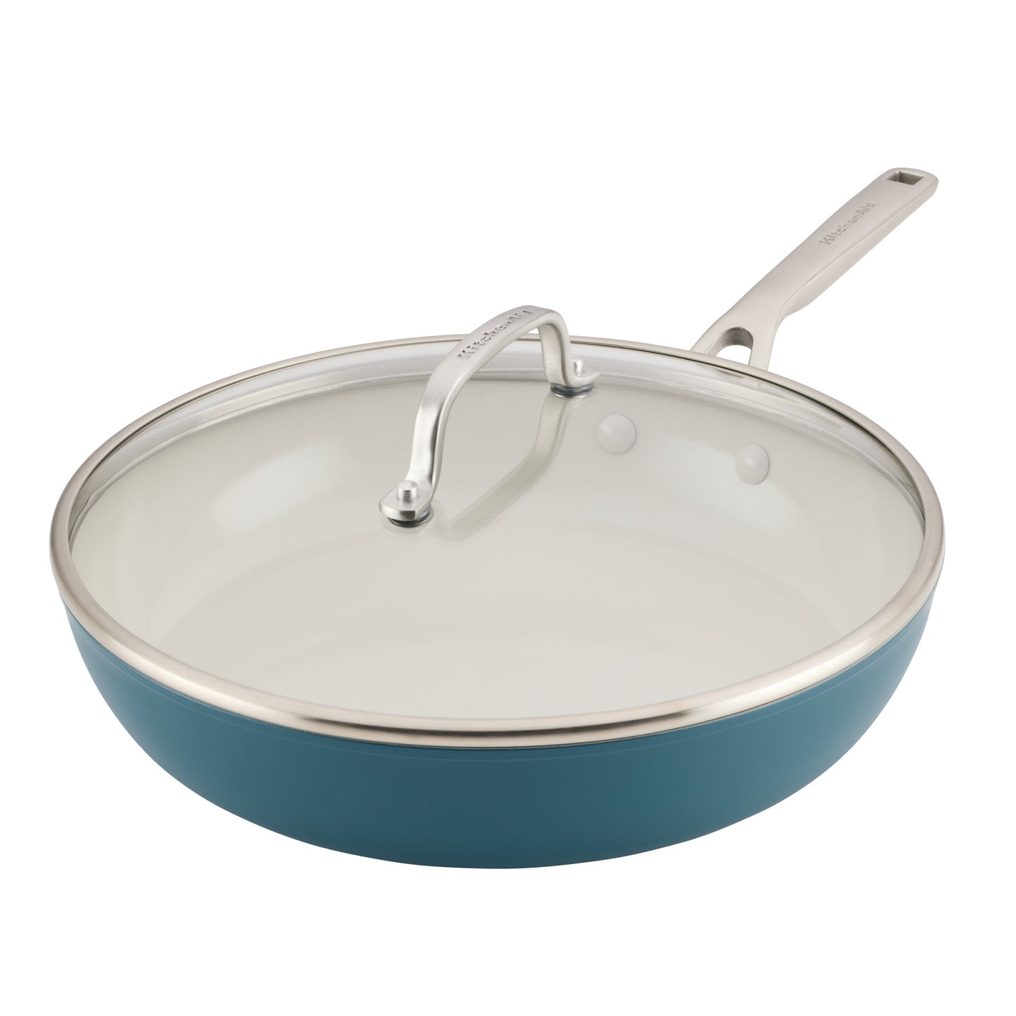 KitchenAid Hard-Anodized 12.25 Inch Ceramic Induction Skillet with Lid, Dishwasher Safe and Oven Safe to 500Â°F, Agave Blue