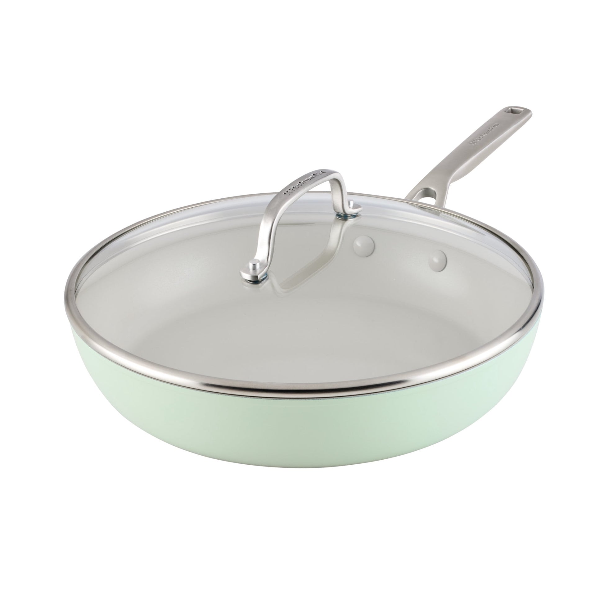 KitchenAid Hard-Anodized 12.25 Inch Ceramic Induction Skillet with Lid, Dishwasher Safe and Oven Safe to 500Â°F, Pistachio