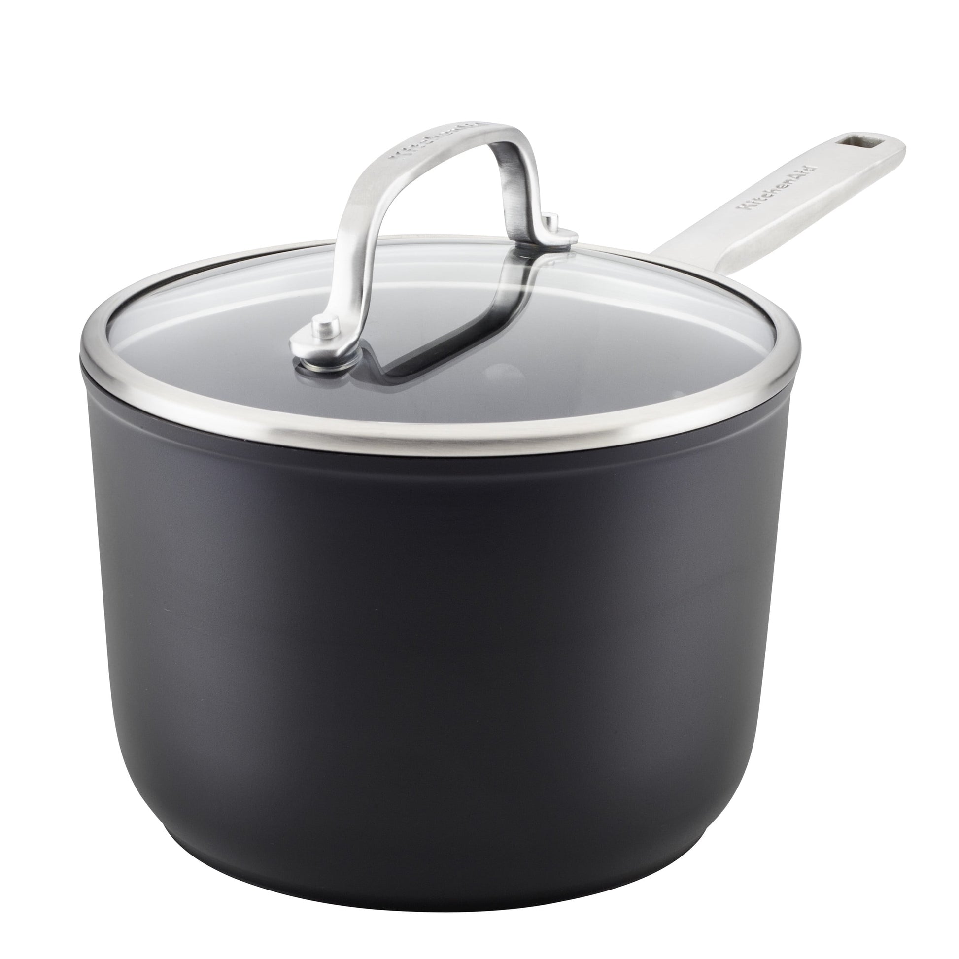 KitchenAid Hard-Anodized 2 Quart Induction Nonstick Sauce Pan with Lid, Dishwasher Safe and Oven Safe to 500Â°F, Matte Black