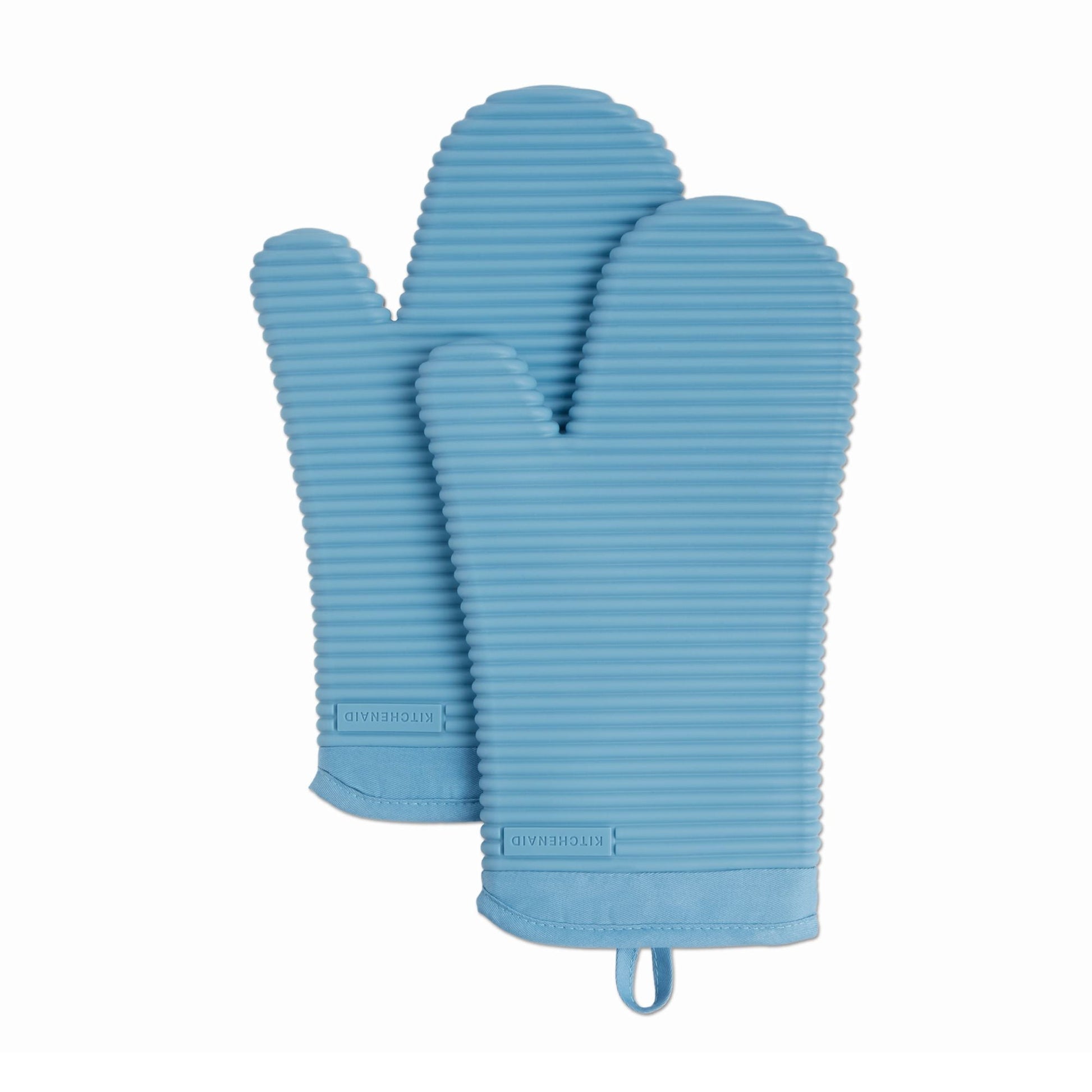 KitchenAid Ribbed Soft Silicone Oven Mitt 2-Pack Set, Fog Blue, 7.5"x13"