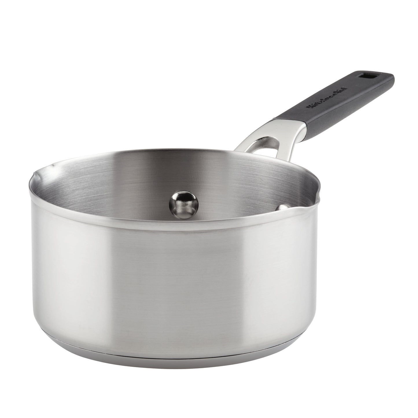 KitchenAid Stainless Steel 1 Quart Induction Sauce Pan with Pour Spouts Metal Utensil and Dishwasher Safe, Brushed Stainless Steel
