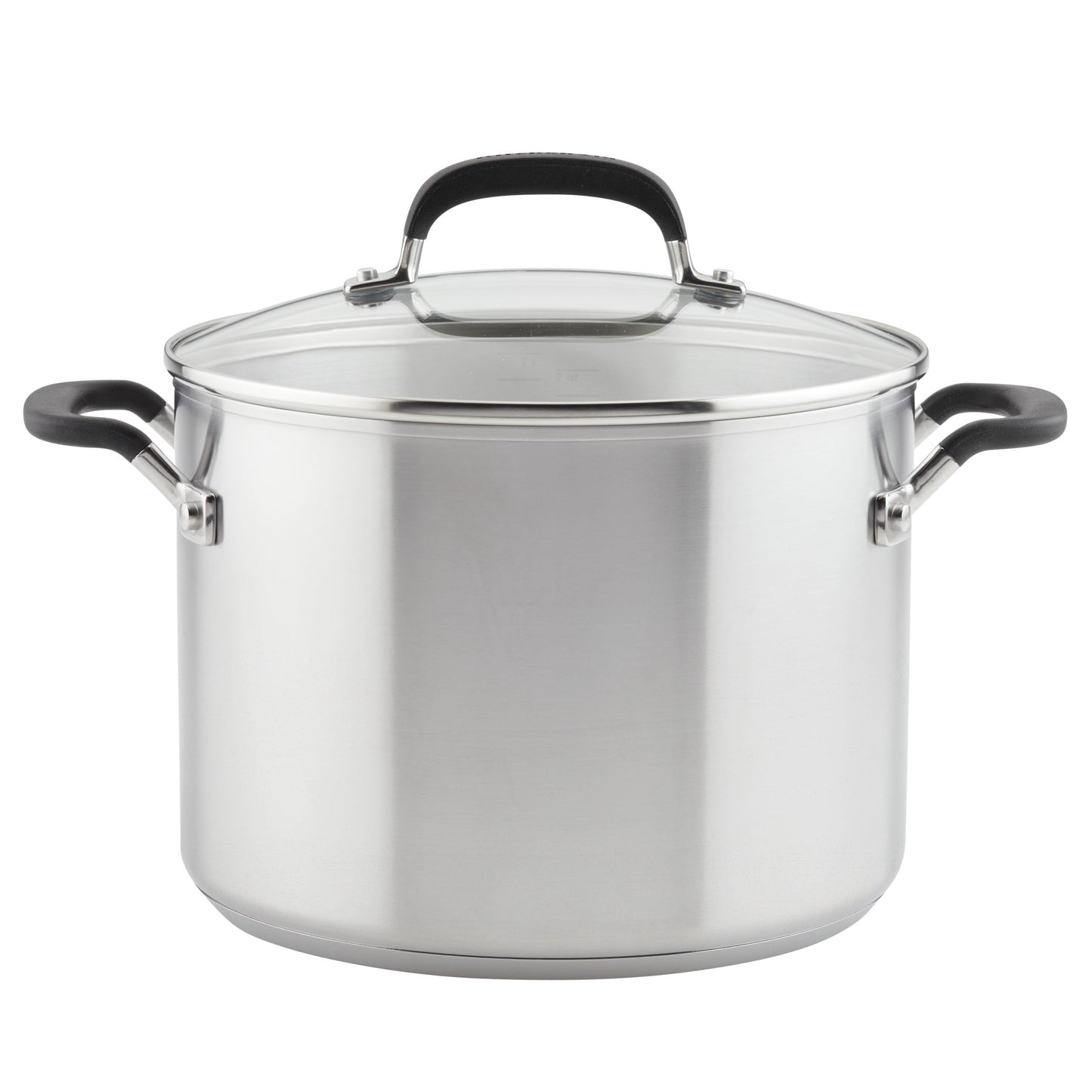KitchenAid Stainless Steel 8 Quart Induction Stockpot with Measuring Marks and Lid Metal Utensil and Dishwasher Safe, Brushed Stainless Steel