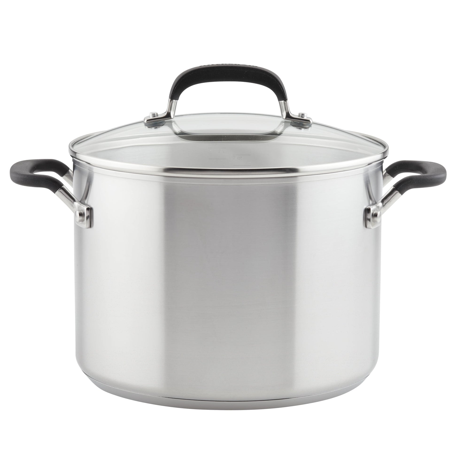 KitchenAid Stainless Steel 8 Quart Induction Stockpot with Measuring Marks and Lid Metal Utensil and Dishwasher Safe, Brushed Stainless Steel