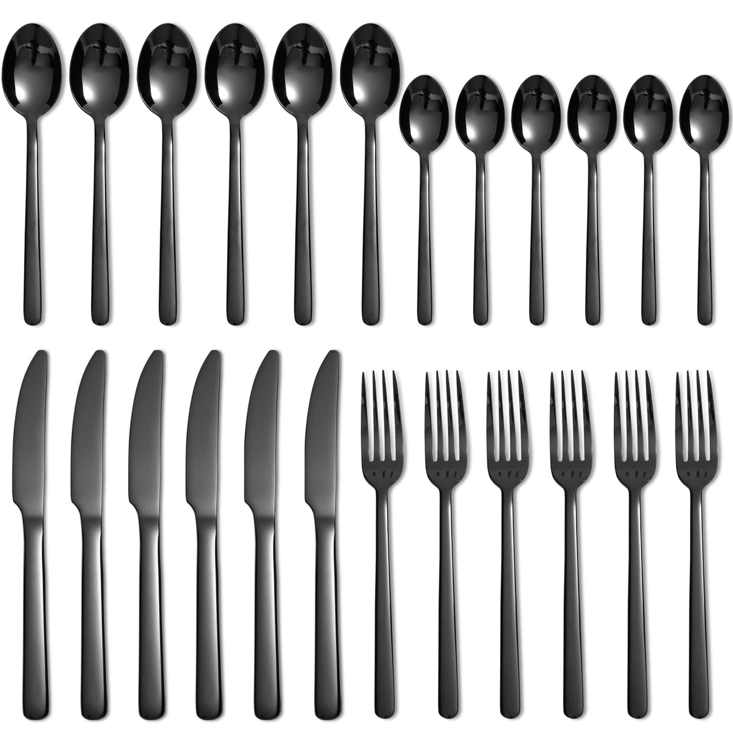 KitchenTrend Elysian 24 Piece Stainless Steel Flatware Set Service for 6 Black