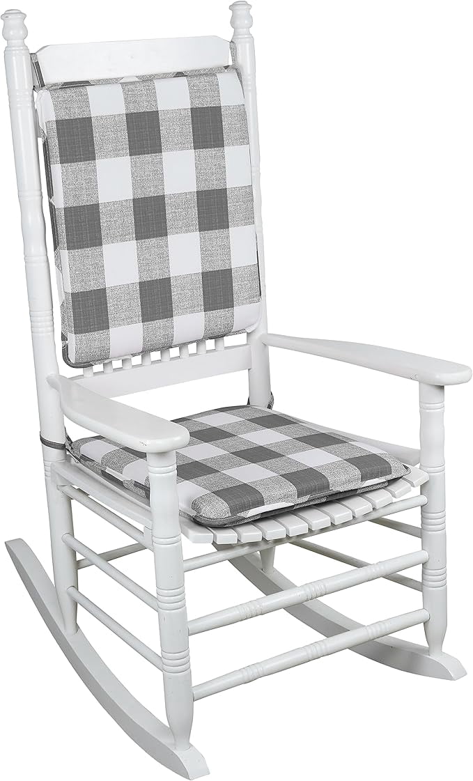 Klear Vu Porch Rocking Chair Cushions Set, Suitable for Living Room Rockers, Stylish Seat and Back Pads Include Fabric Ties, 20" X 17" X 2â€, Gray