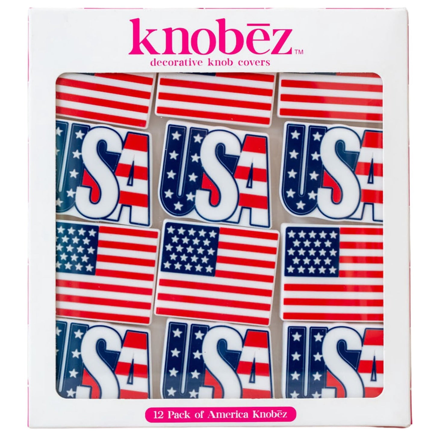 KnobÄ“z: Decorative Knob Covers - America - 12pk - Stretch Over Hardware Decorations, Patriotic, Seasonal-Summer, Kitchen-Bathroom-Dressers-Home