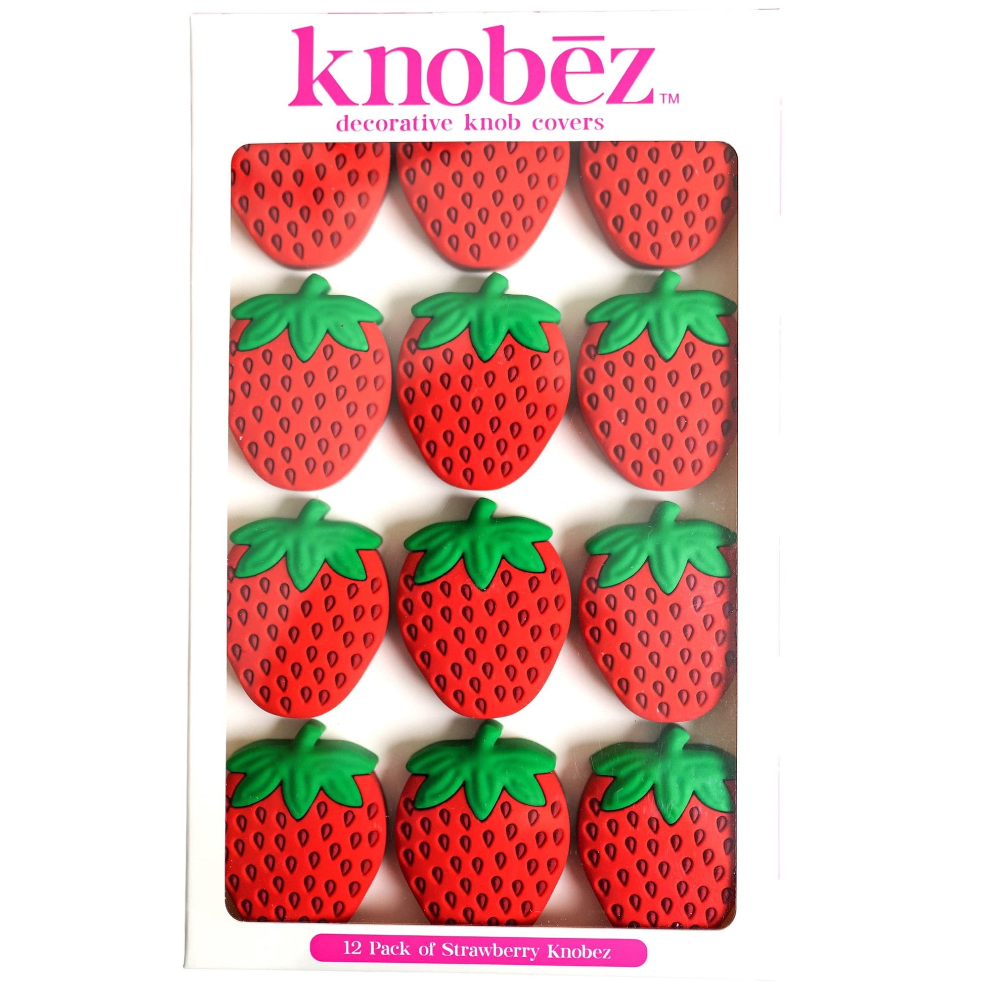 KnobÄ“z: Decorative Knob Covers - Strawberry - 12pk - Stretch Over Hardware Decorations, Fruit Shaped, Seasonal-Summer, Kitchen-Bathroom-Dressers-Home