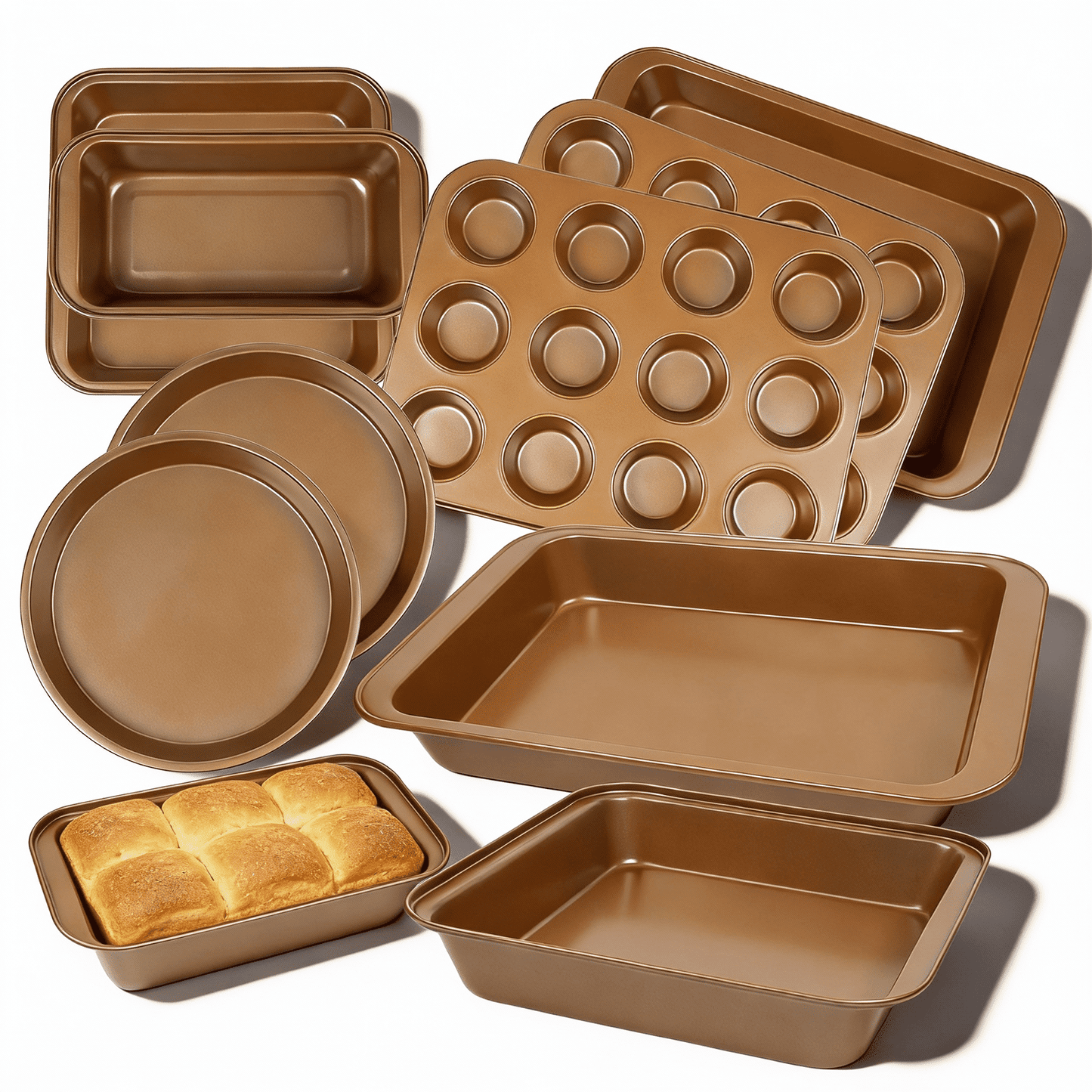 Koomade 10 Pcs Carbon Steel Non-Stick Bakeware Set - Essential Kitchen Baking Pans, Black