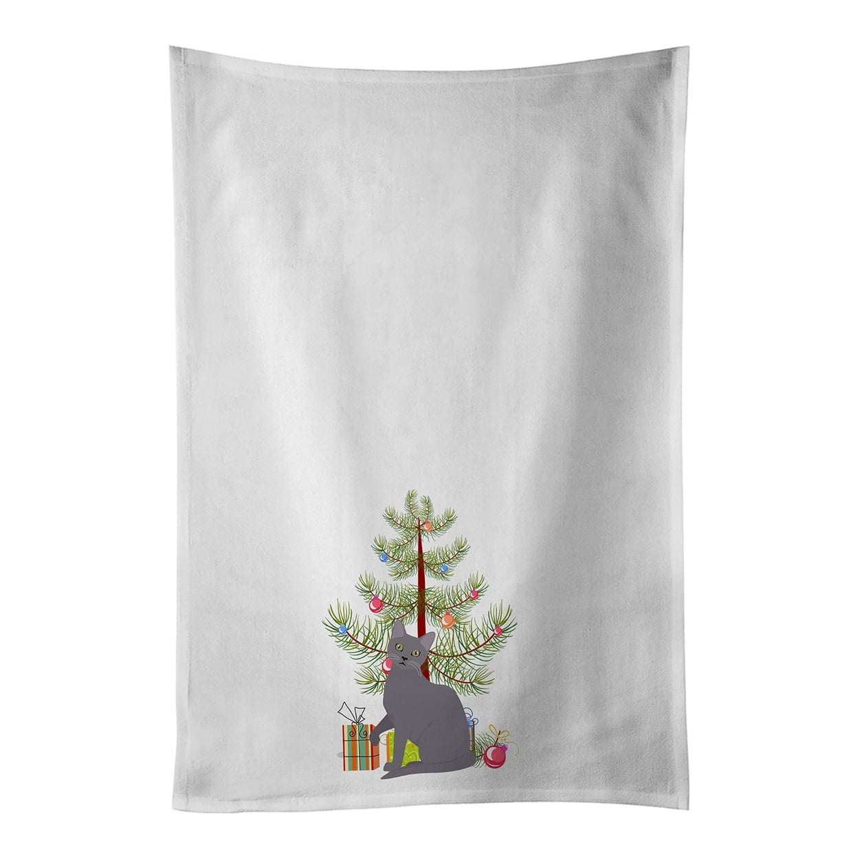 Korat Cat Merry Christmas White Kitchen Towel Set of 2 Dish Towels