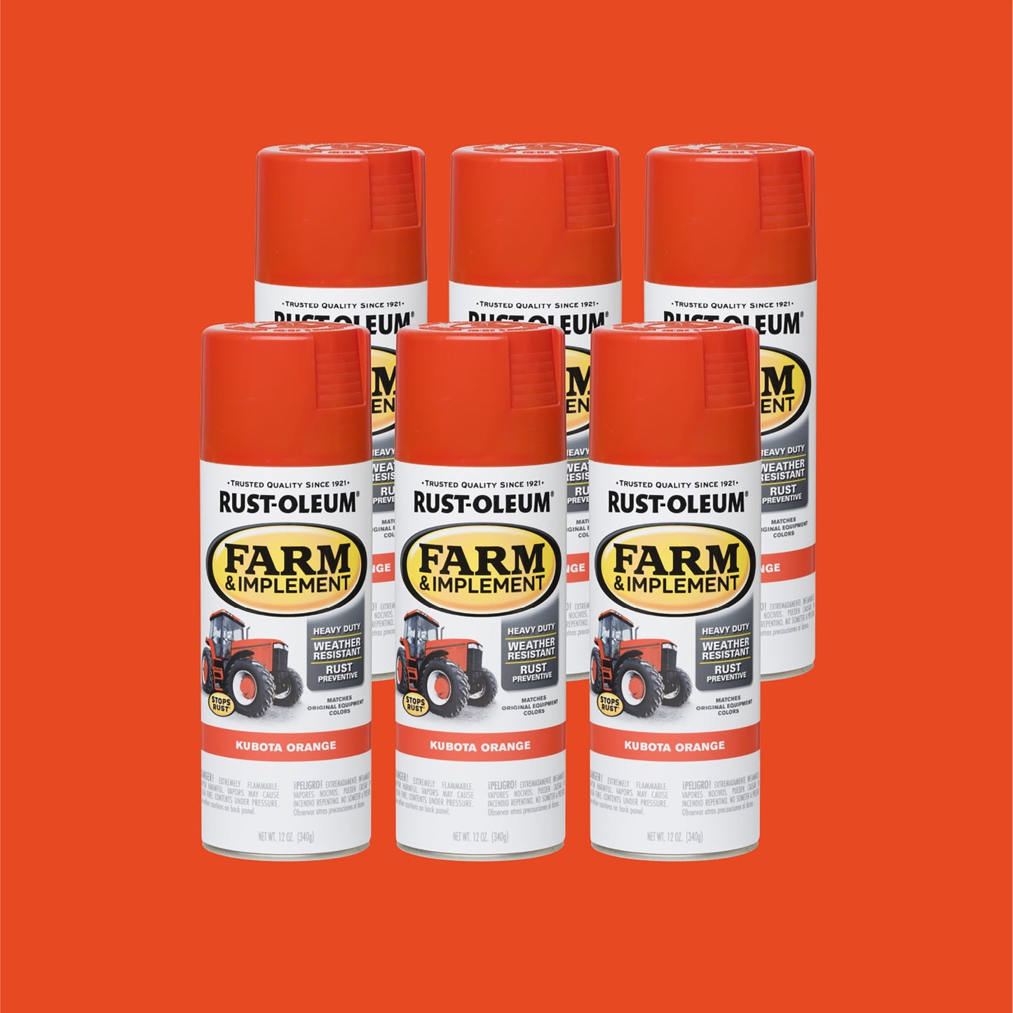6 Pack, Kubota Orange, Rust-Oleum Specialty Farm & Implement Gloss Spray Paint-280142, 12 oz