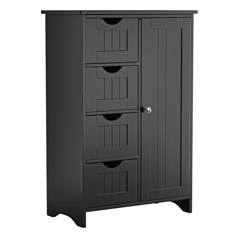 Lacoo Bathroom Storage Cabinet with 4 Drawers, Side Storage Organizer with 1 Cupboard and 2 Shelves Freestanding Cabinet, Black