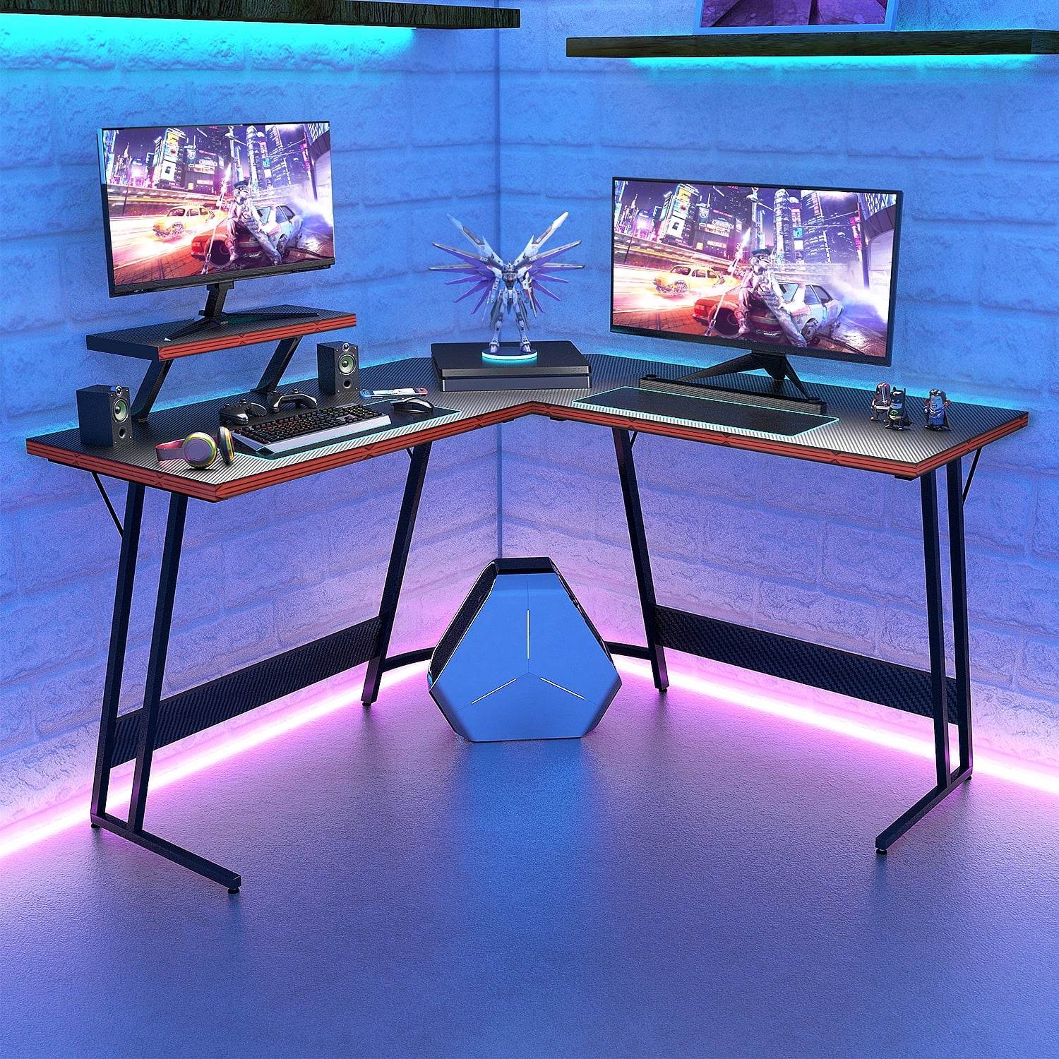 Lacoo 51.2â€œ Gaming Desk L-shaped Carbon Fiber Surface Gaming Corner Desk Table, Black