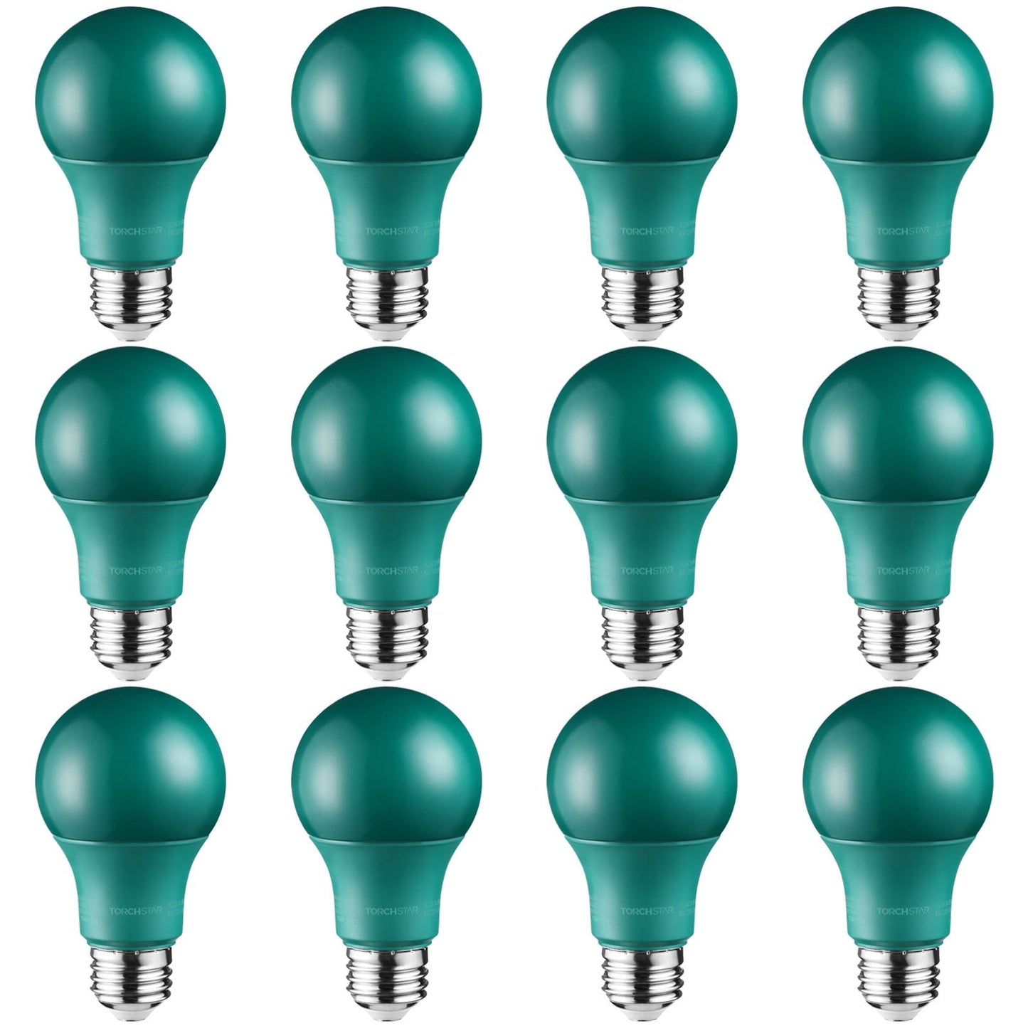 LED A19 Green Bulbs, 8W (40W Equivalent) Light Bulb, E26/E27 Base, Outdoor Bug Free Lights for Porch, Patio, Backyard, Entry Way, Pack of 12