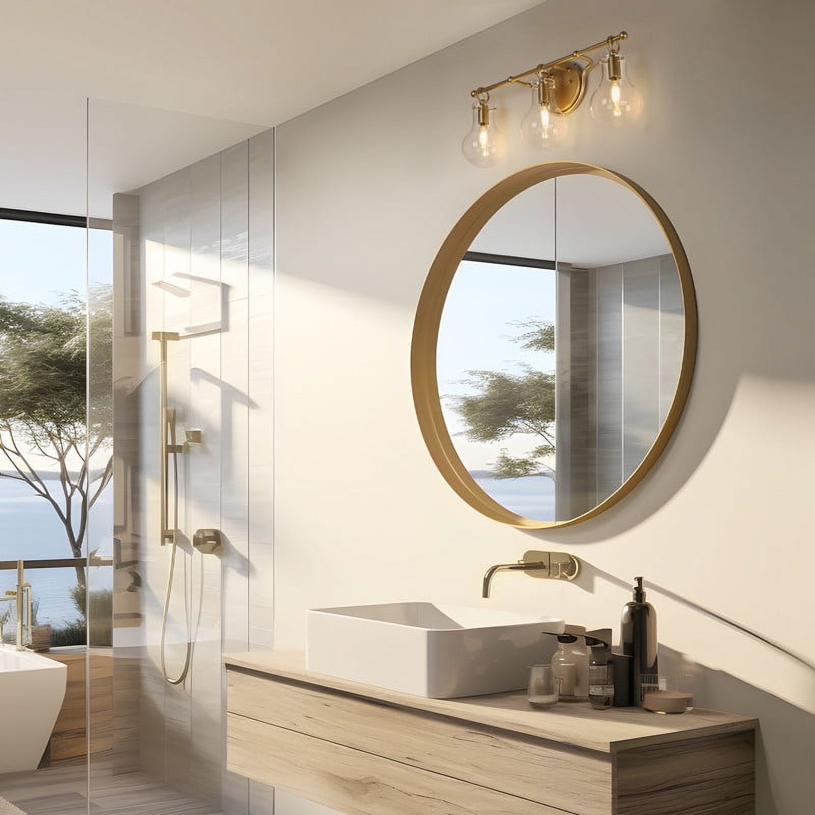 LNC Phosphenes 22-in 3-Light Matte Gold LED Modern/Contemporary Vanity Light Bar