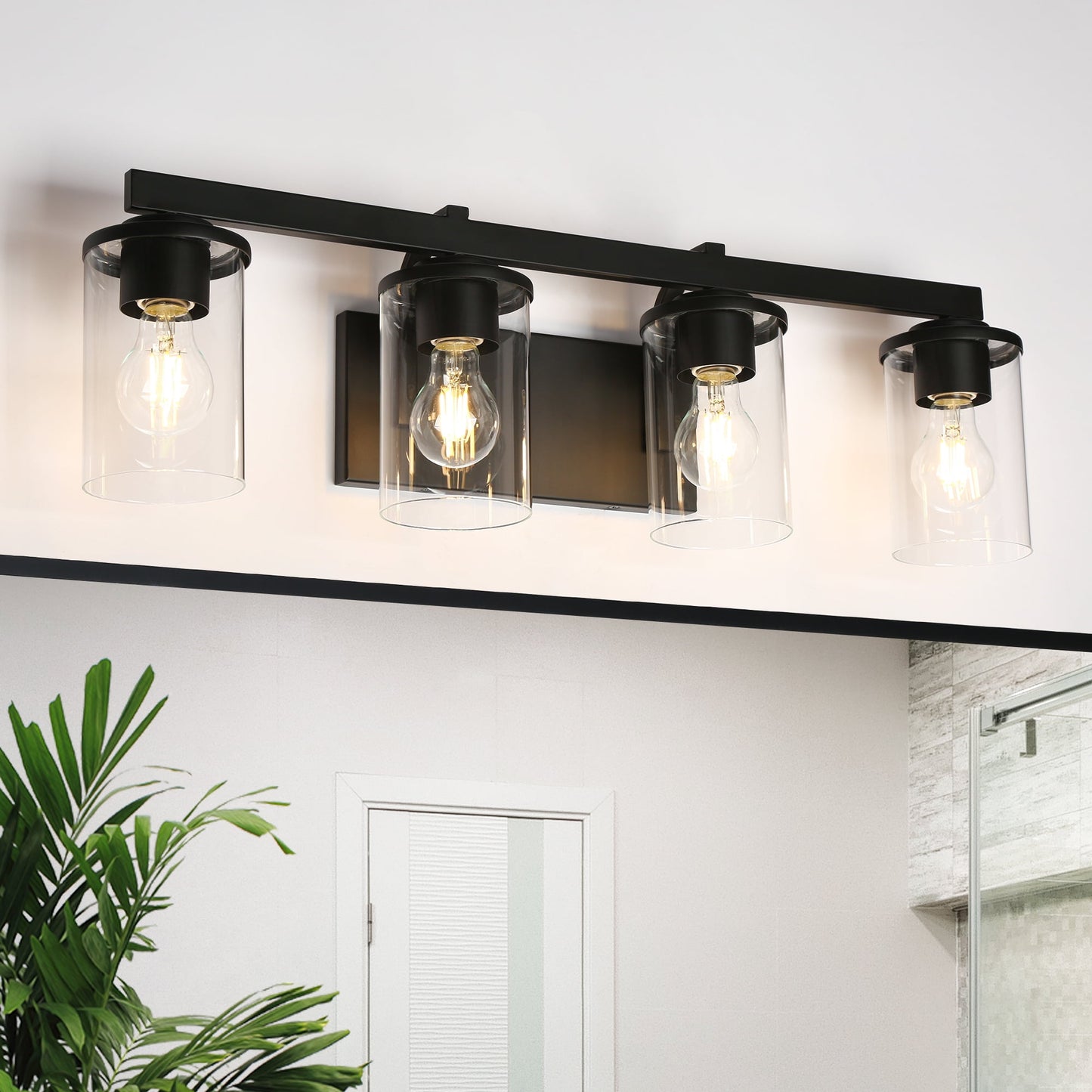 LNC Sturgeon 28-in 4-Light Matte Black LED Farmhouse Vanity Light