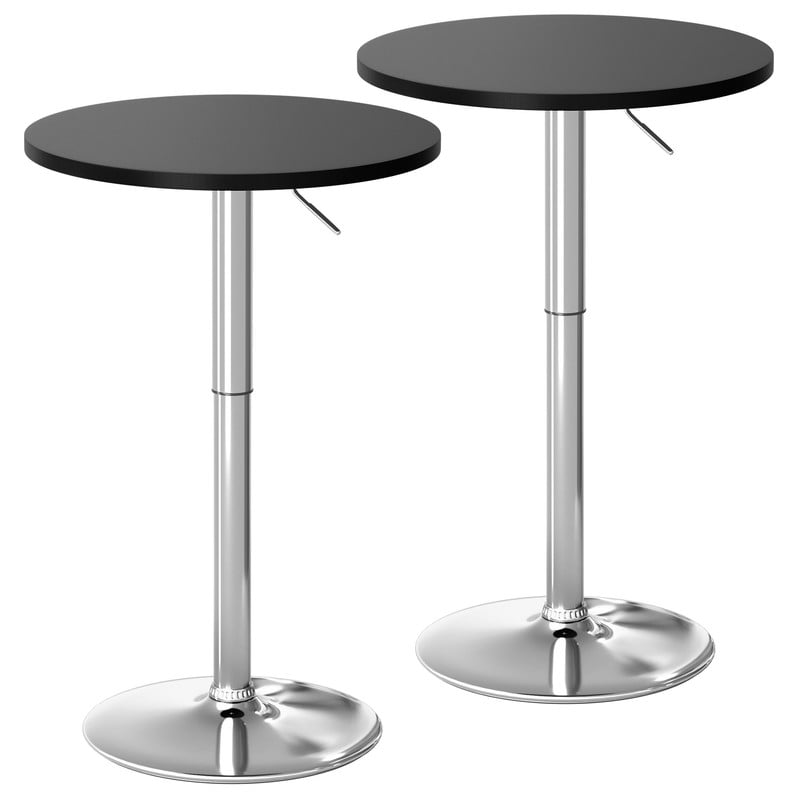 Lacoo 2 Pcs 23.6" Adjustable Round Bistro Pub Table, Swivel Pub Table with Metal Base for Home Bar, Kitchen, Dining Room, Black/Sliver