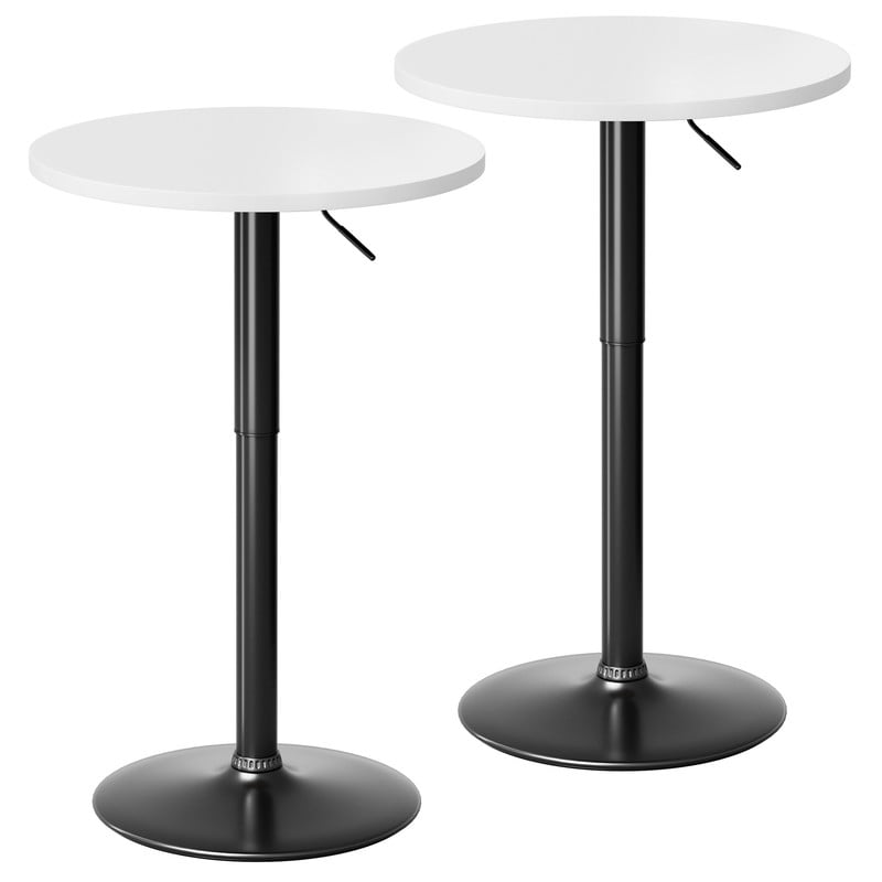 Lacoo 2 Pcs 23.6" Adjustable Round Bistro Pub Table, Swivel Pub Table with Metal Base for Home Bar, Kitchen, Dining Room, White/Black