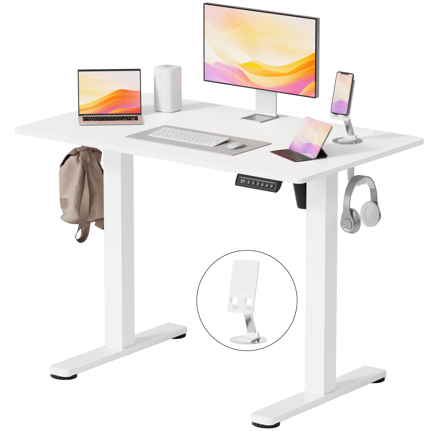 Lacoo 40" x 24" Sit to Stand Desk Height Adjustable Standing Desk Electric Stand up Table with Phone Stand, White