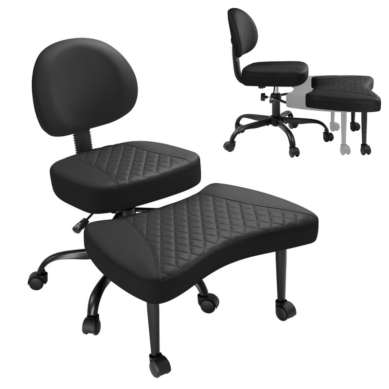 Lacoo Ergonomic Cross Legged Swivel Office Chair,ADHD & Meditation Chair with Retractable footrest,Adjustable Height with Back Support,PU Leather, Black