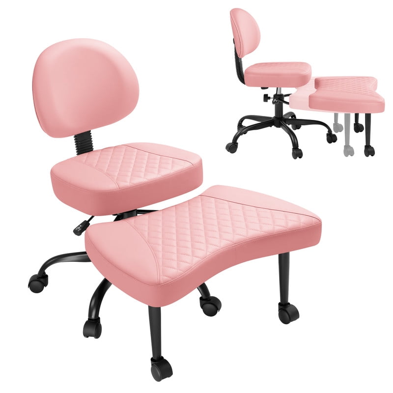 Lacoo Ergonomic Cross Legged Swivel Office Chair,ADHD & Meditation Chair with Retractable footrest,Adjustable Height with Back Support,PU Leather,Pink