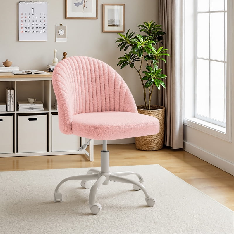 Lacoo Silla Moderna de Tocador con Respaldo, Silla de Escritorio de Terciopelo Teddy para Dormitorio, Sala de Estar O Estudio, Silla PequeÃ±a de Oficina, Blanca
