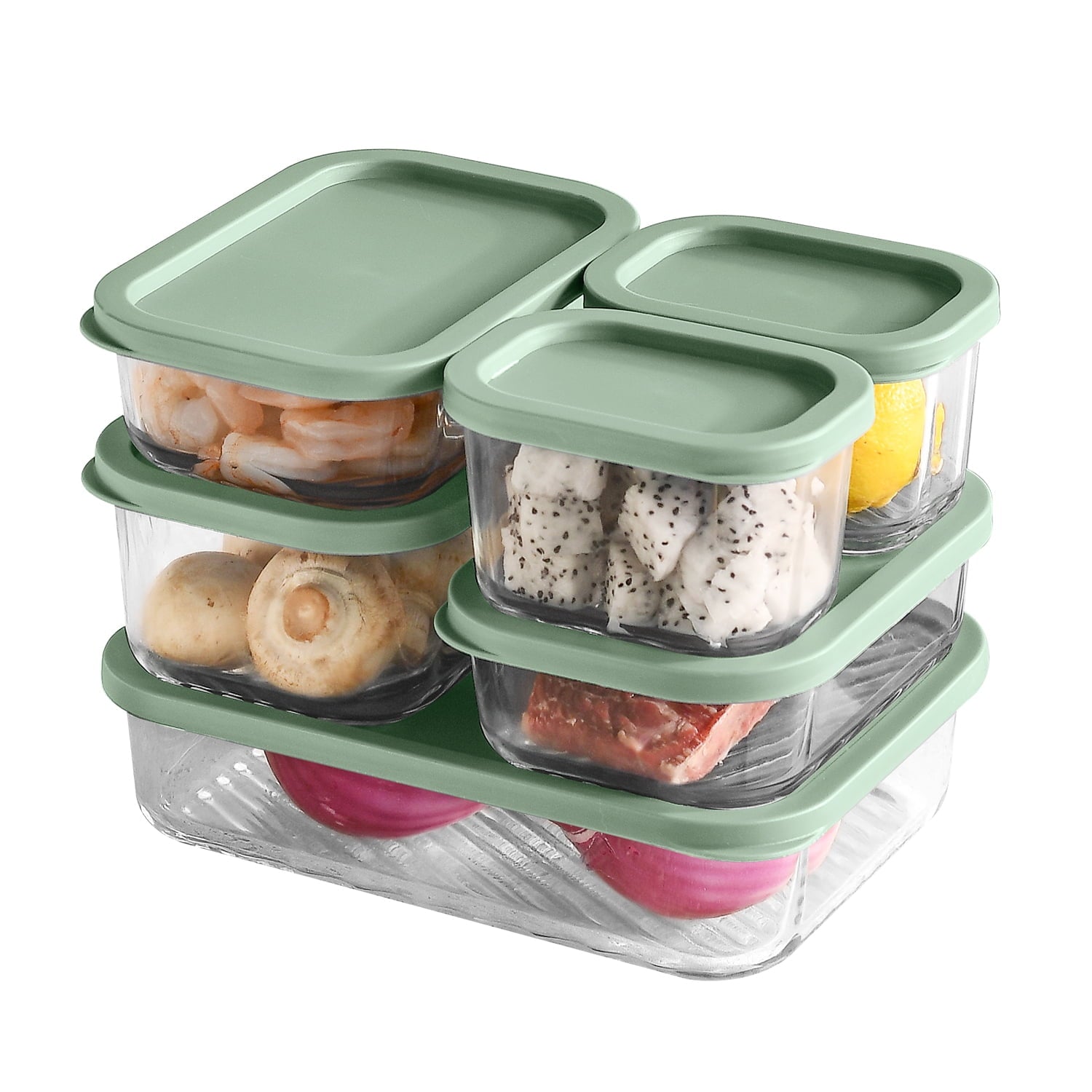 Lamma Loe Glass Storage Containers with Lids, 12 Piece Meal Prep Containers, Oven to Freezer Safe, Stackable, Glass Food Storage Containers, Sage Green