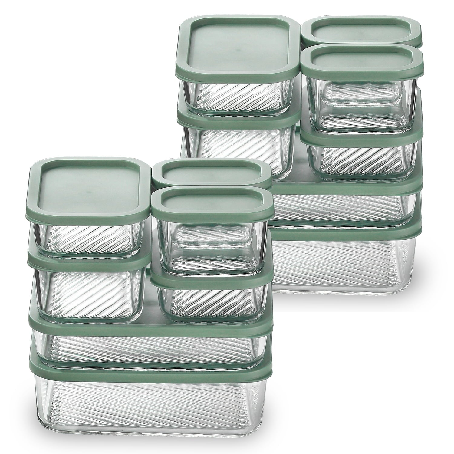 Lamma Loe Glass Storage Containers with Lids, 14 Piece Meal Prep Containers, Oven to Freezer Safe, Stackable, Glass Food Storage Containers, Sage Green