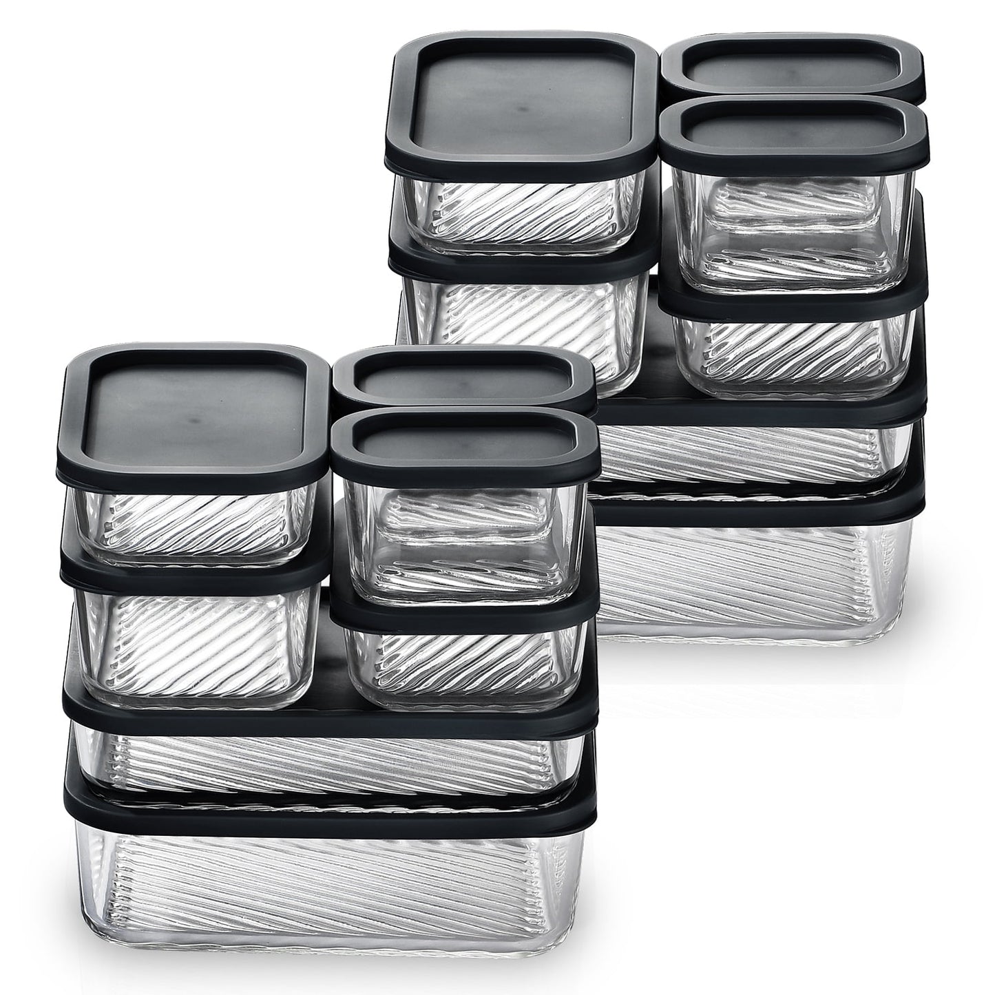 Lamma Loe Glass Storage Containers with Lids, 14 Piece Meal Prep Containers, Oven to Freezer Safe, Stackable, Glass Food Storage Containers, Black