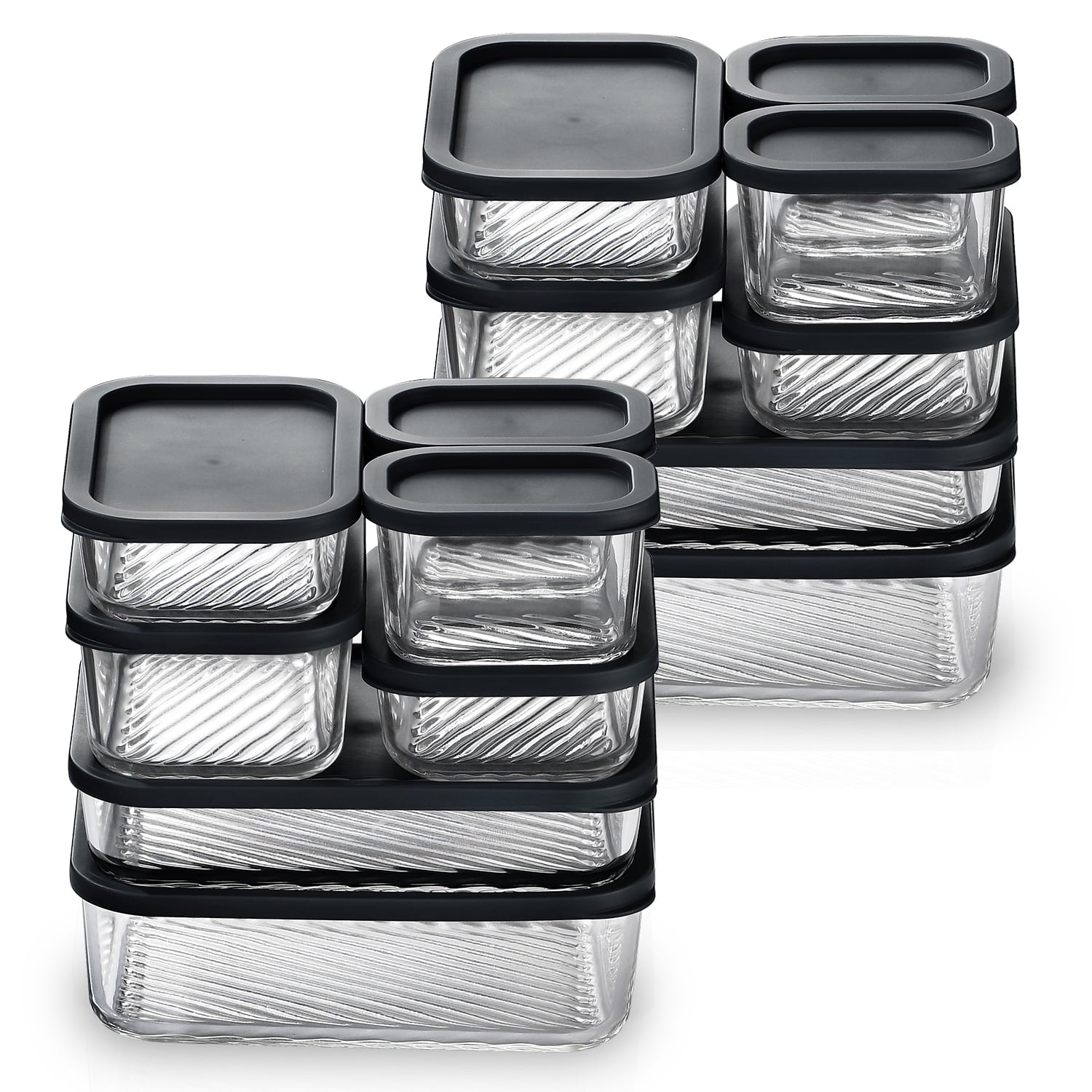 Lamma Loe Glass Storage Containers with Lids, 14 Piece Meal Prep Containers, Oven to Freezer Safe, Stackable, Glass Food Storage Containers, Black