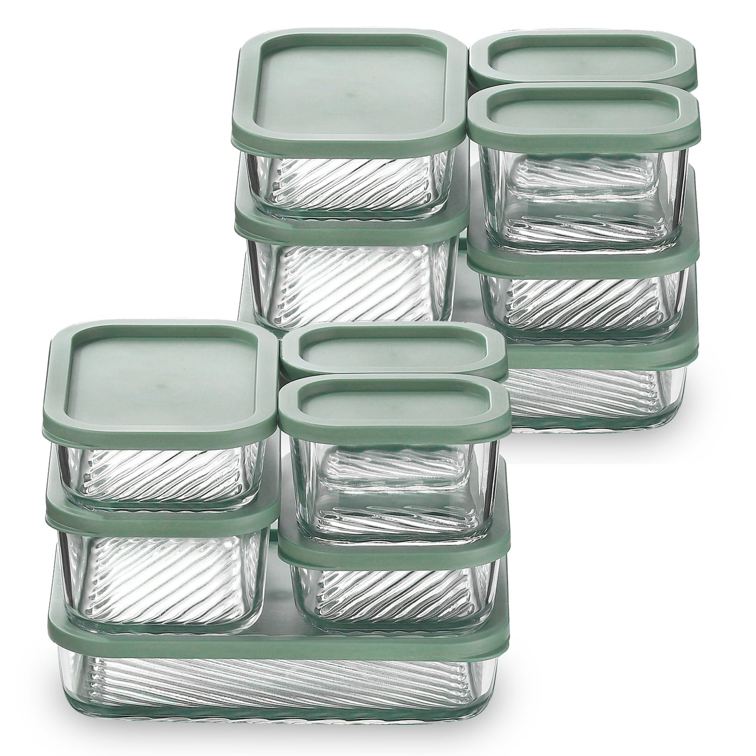 Lamma Loe Glass Storage Containers with Lids, 24 Piece Meal Prep Containers, Oven to Freezer Safe, Stackable, Glass Food Storage Containers, Sage Green