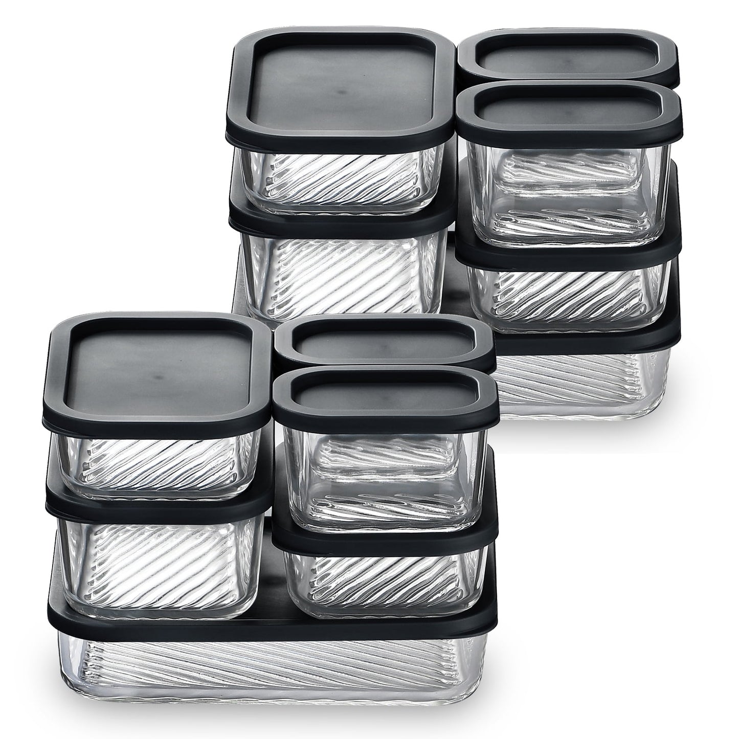 Lamma Loe Glass Storage Containers with Lids, 24 Piece Meal Prep Containers, Oven to Freezer Safe, Stackable, Glass Food Storage Containers, Black