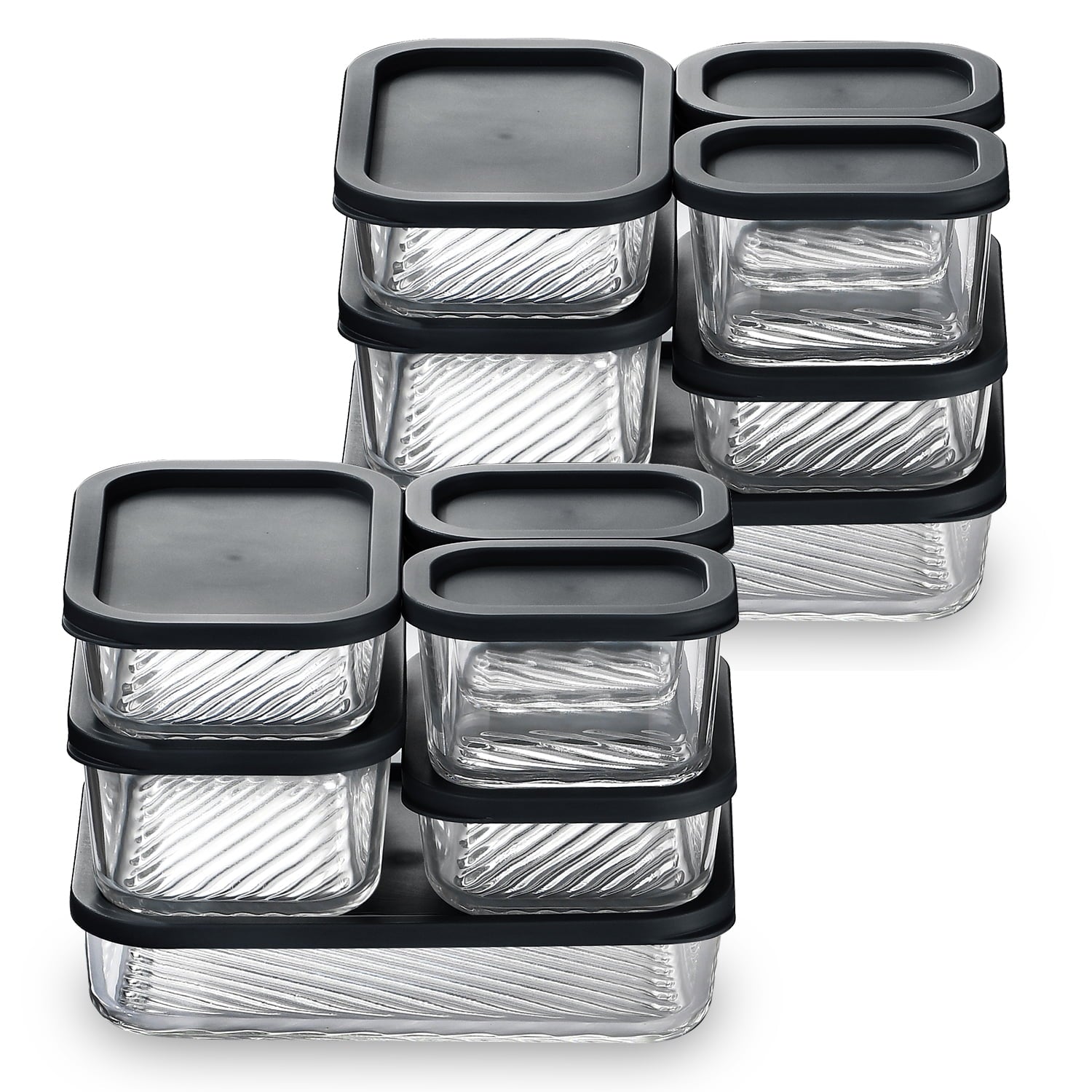 Lamma Loe Glass Storage Containers with Lids, 24 Piece Meal Prep Containers, Oven to Freezer Safe, Stackable, Glass Food Storage Containers, Black