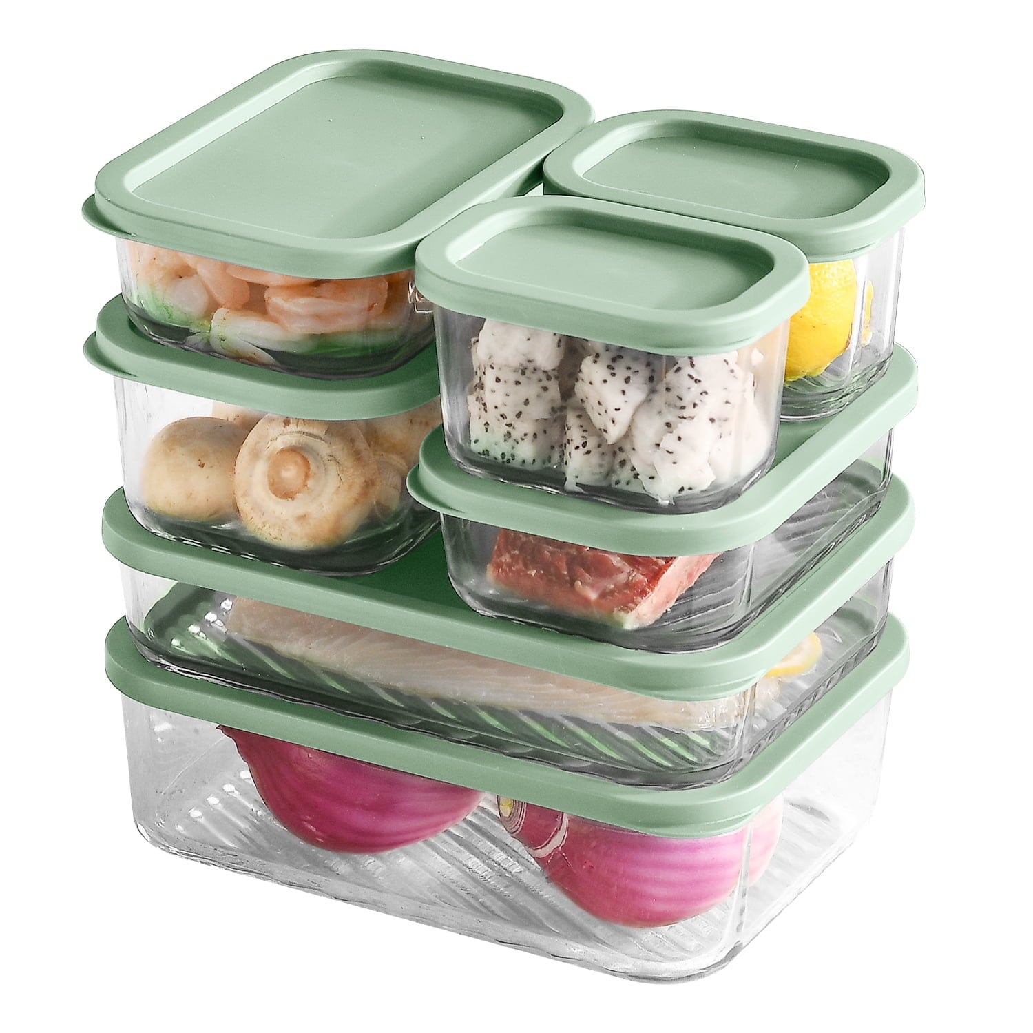 Lamma Loe Glass Storage Containers with Lids, 28 Piece Meal Prep Containers, Oven to Freezer Safe, Stackable, Glass Food Storage Containers, Sage Green