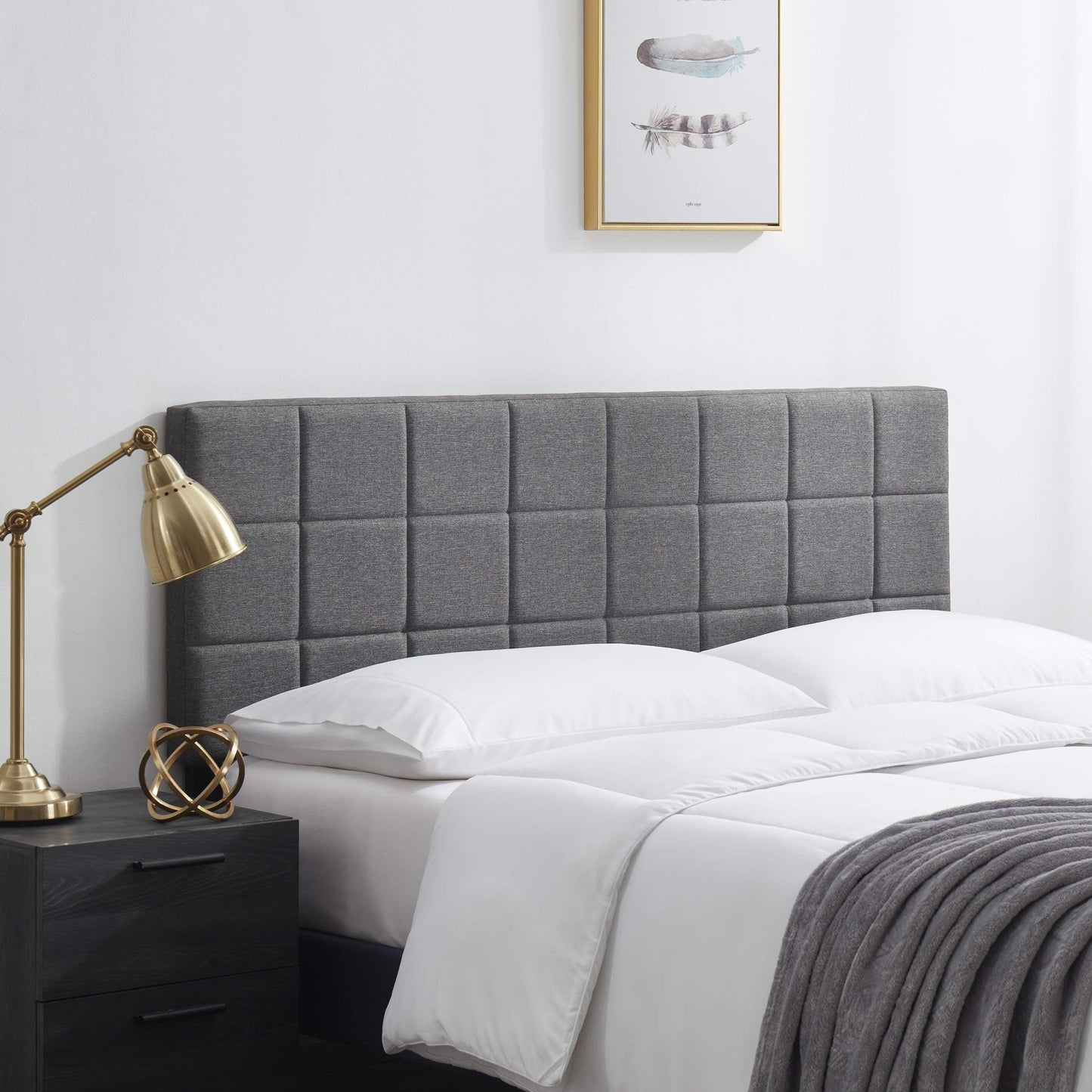 LammaLoe Square Tufted Upholstered Queen Headboard with Adjustable Height, Grey, Queen